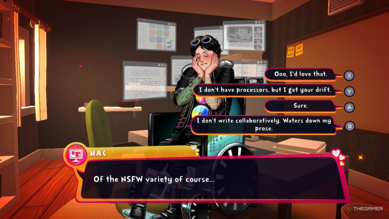 Mac asking about fanfic in Date Everything!