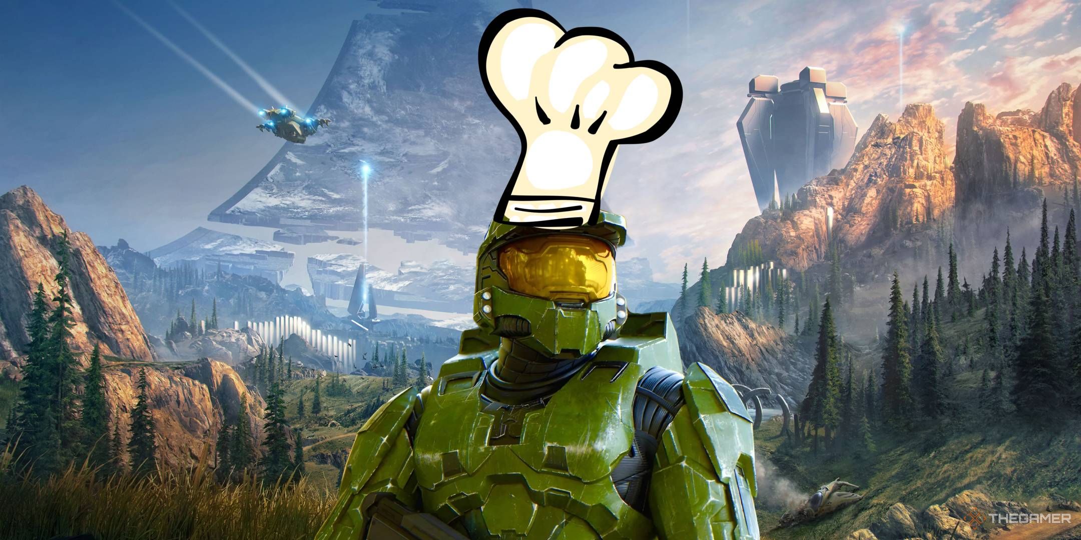 Master chief wearing a chef hat.