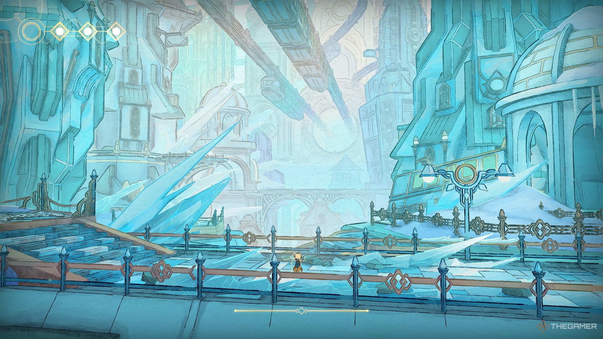 MIO arriving at a new and empty city in in MIO: Memories In Orbit.