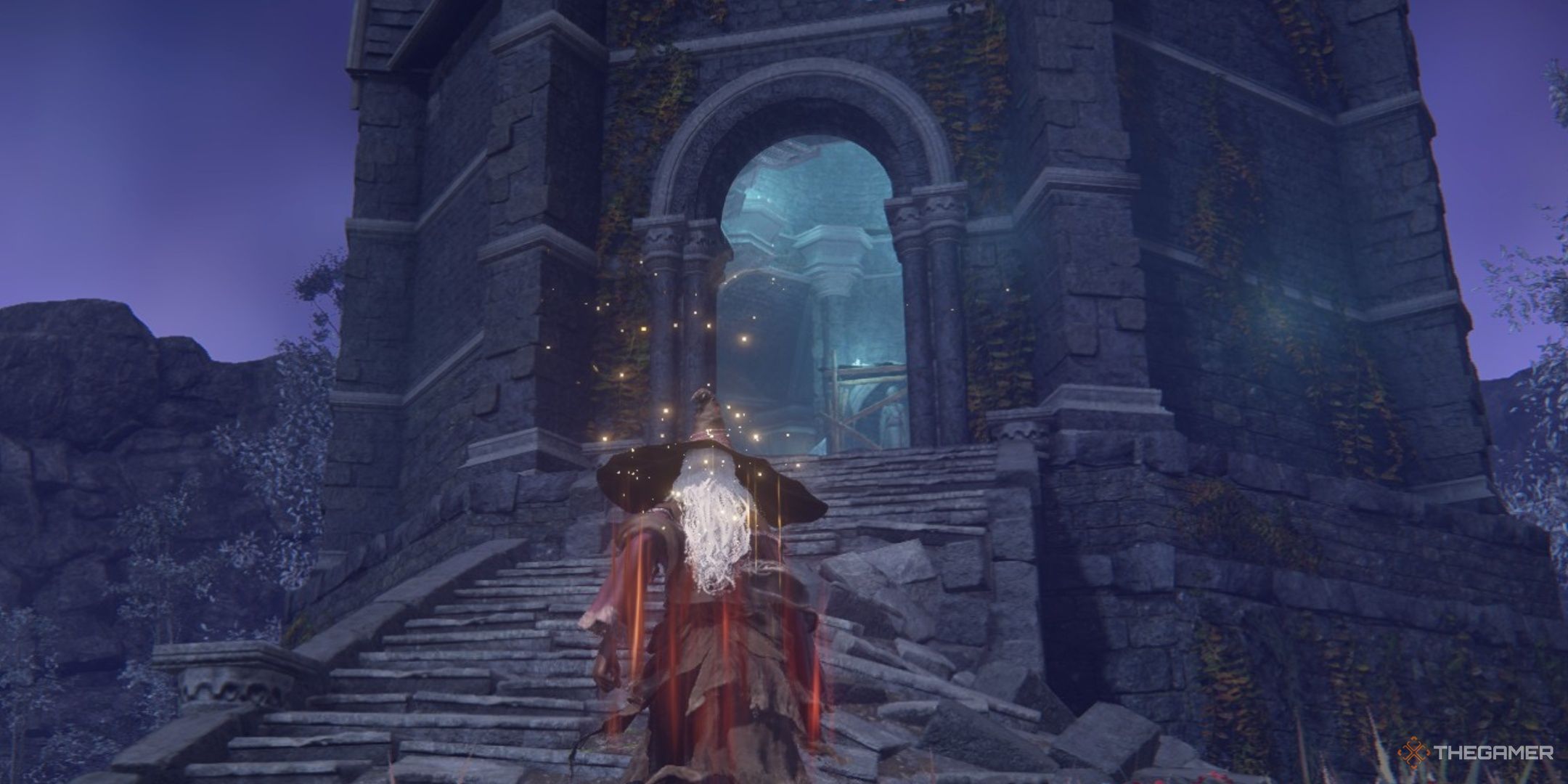 Recluse runs up the stairs of a Sorcerer's Rise in Elden Ring Nightreign.