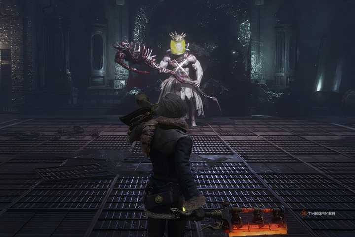 Player uses the horn to summon Alidoro as he walks into the fight against the Two-Faced Overseer in Lies of P: Overture.