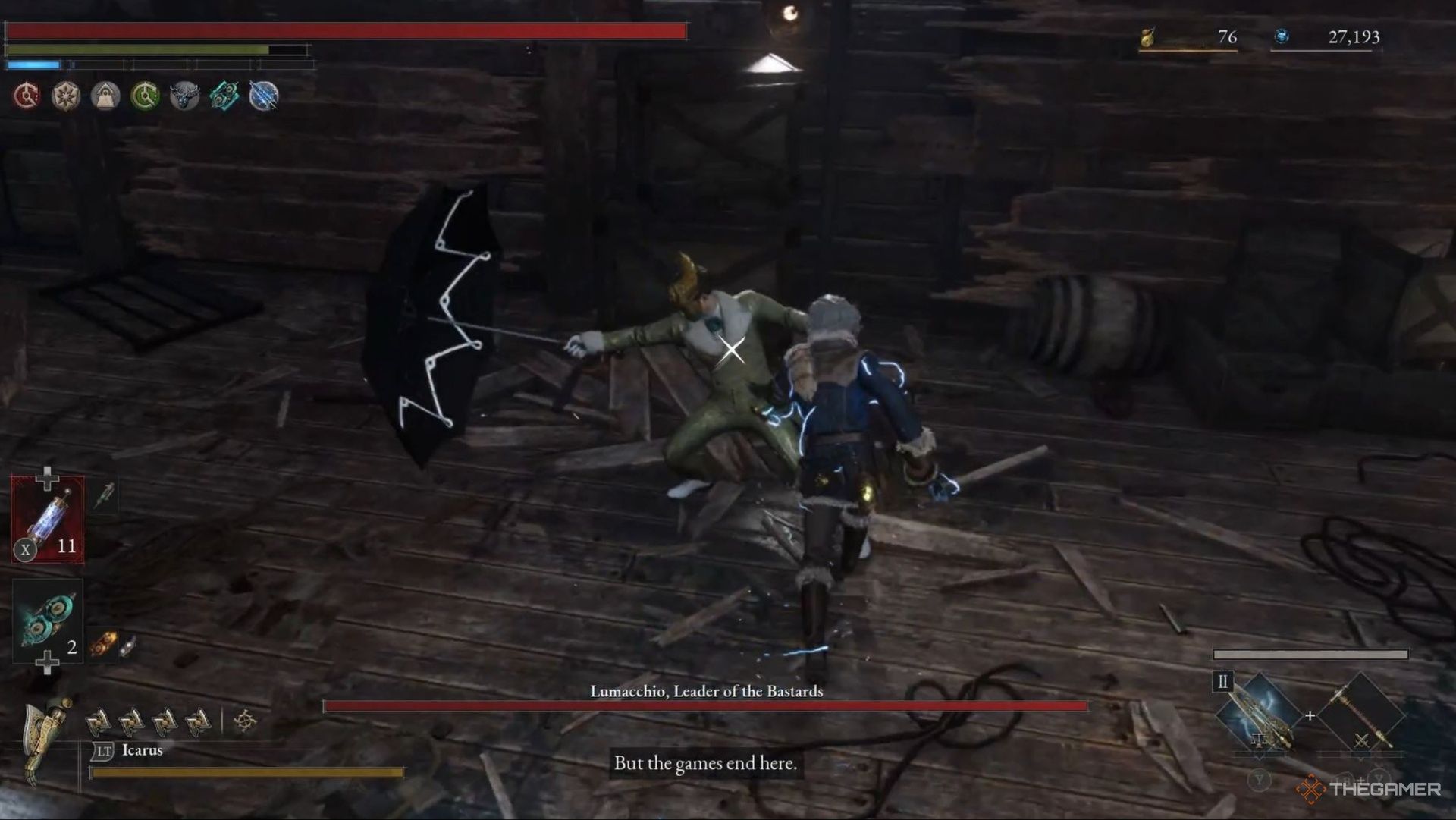 Player rushes toward Lumacchio's back while he uses the etiquette weapon in Lies of P: Overture.