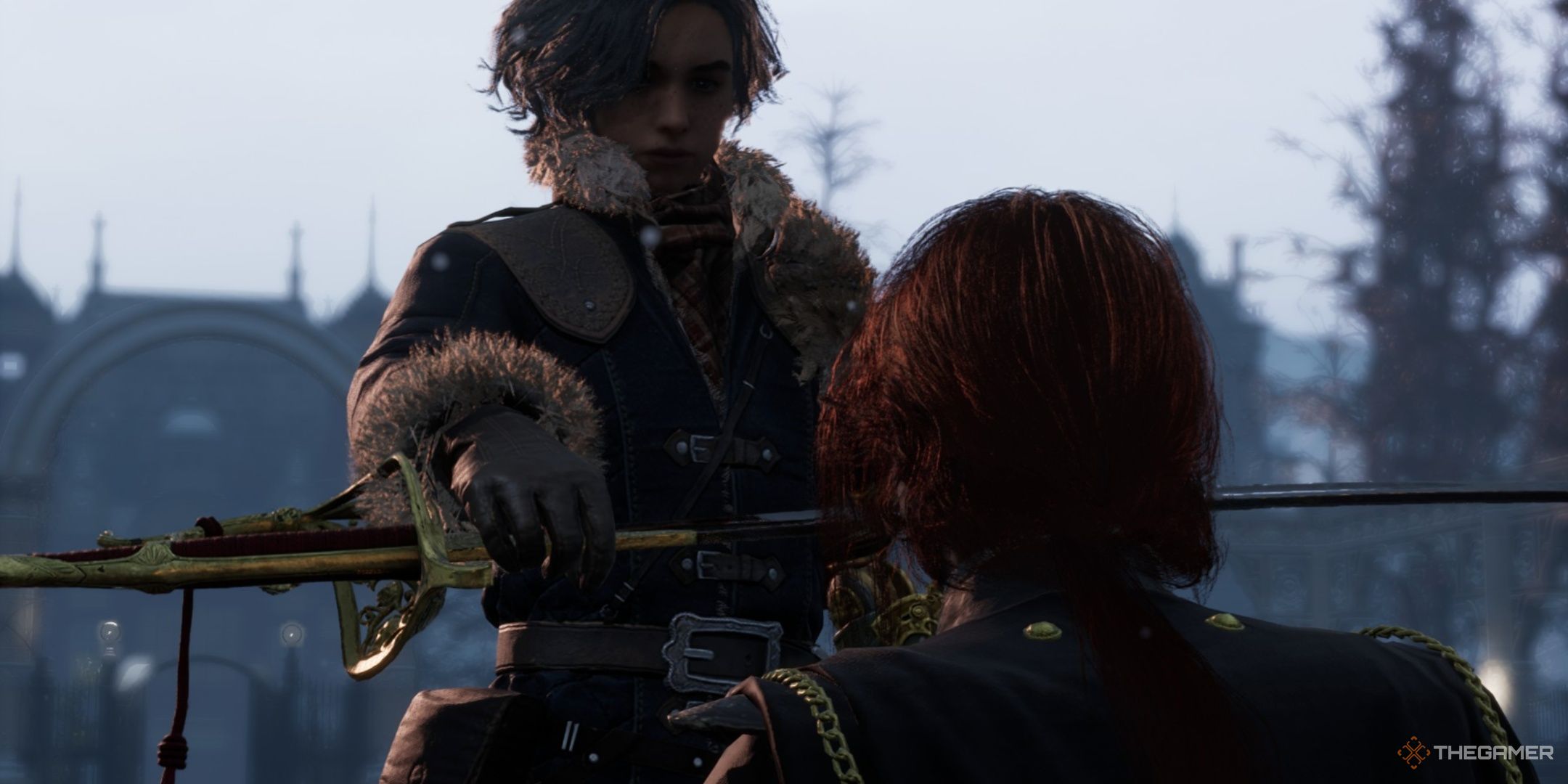 Player offers the Monad's Rose Sword to Lea Florence in Lies of P: Overture.