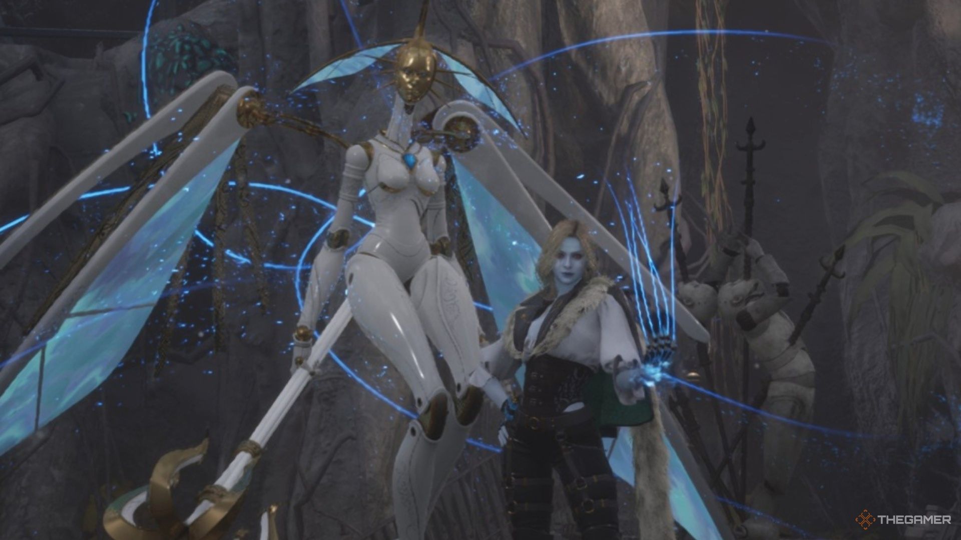 Markiona poses with her Arche Puppet in a cutscene in Lies of P: Overture.
