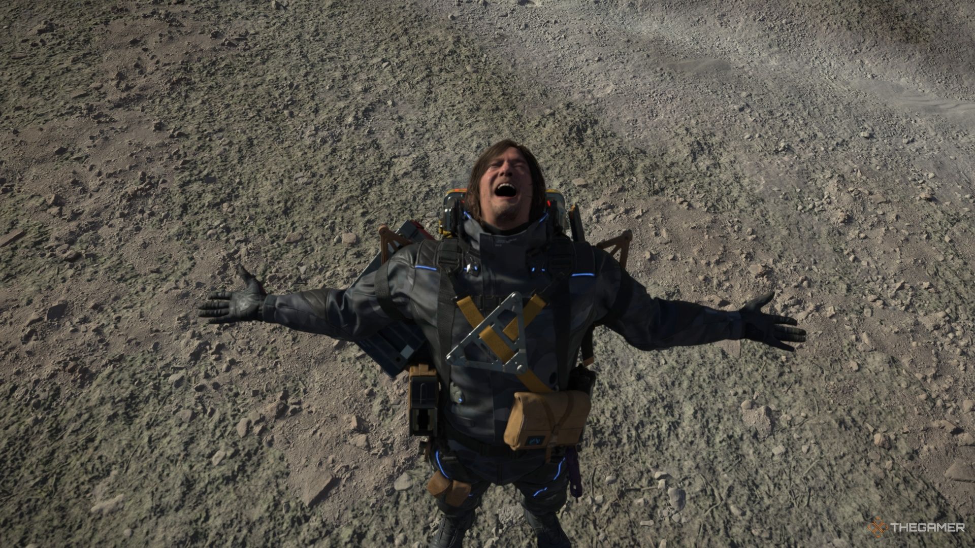 Sam Porter Bridges screams out in sadness in Death Stranding 2. 