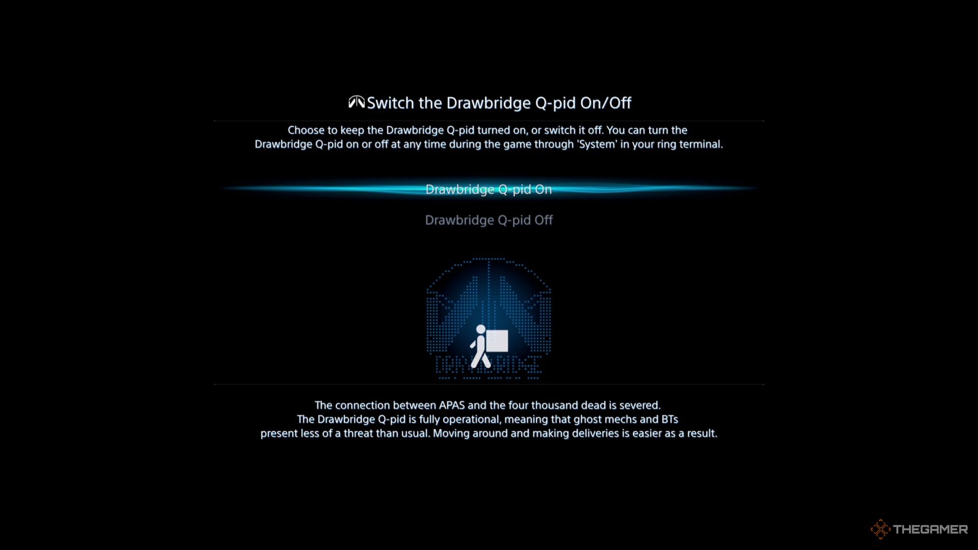 The endgame presents the drawbridge q-pid option in death stranding 2. 