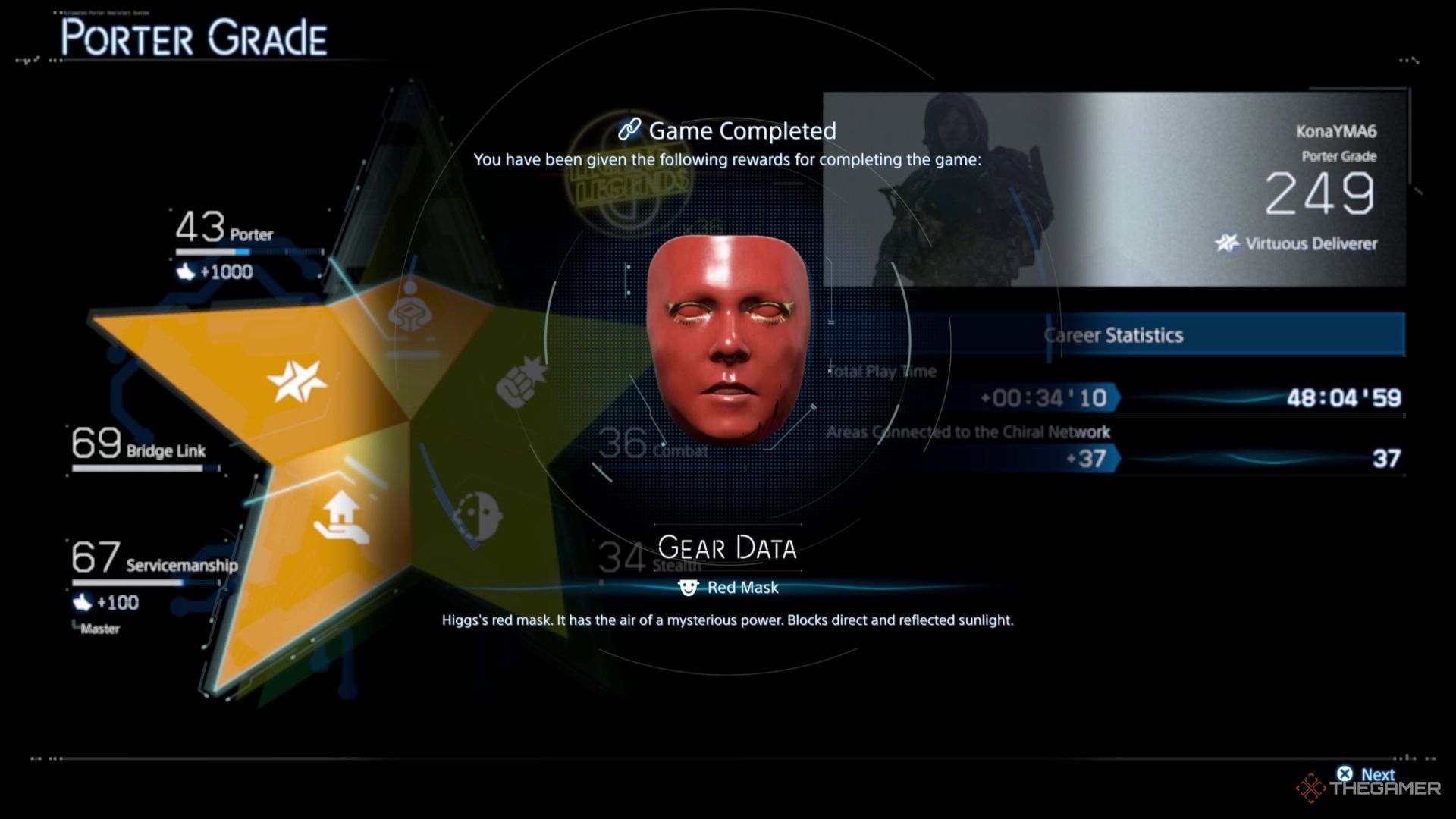 The player unlocks Higg's Red Mask in Death Stranding 2 after beating the main story. 