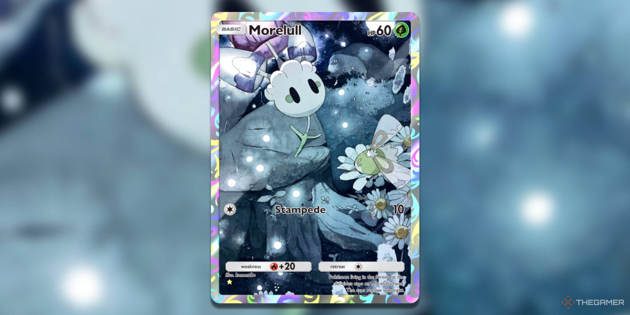The Illustration Rare of Morelull, from Pokemon TCG Pocket's Celestial Guardians set.