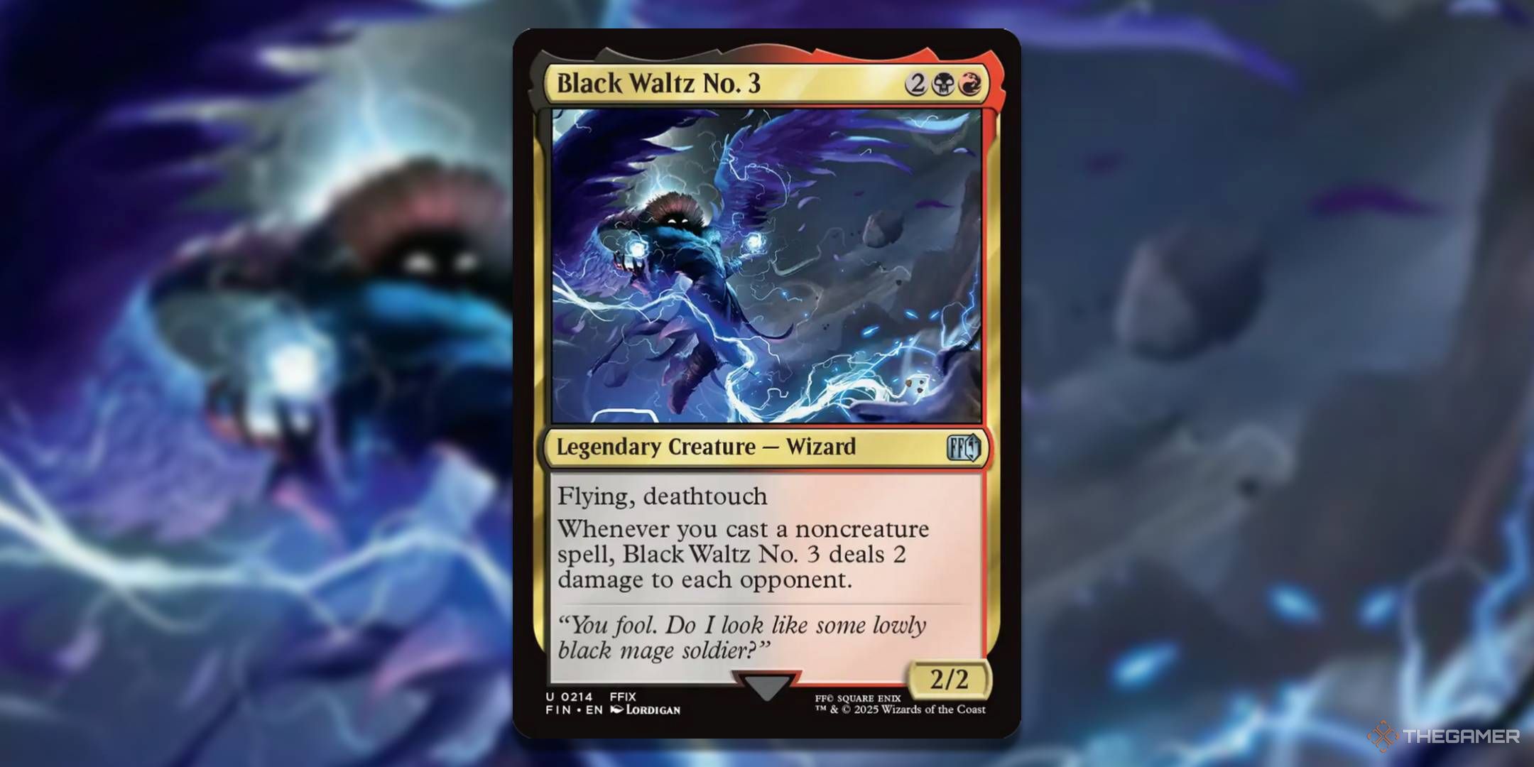 MTG Black Waltz No. 3 card with the art in the background.