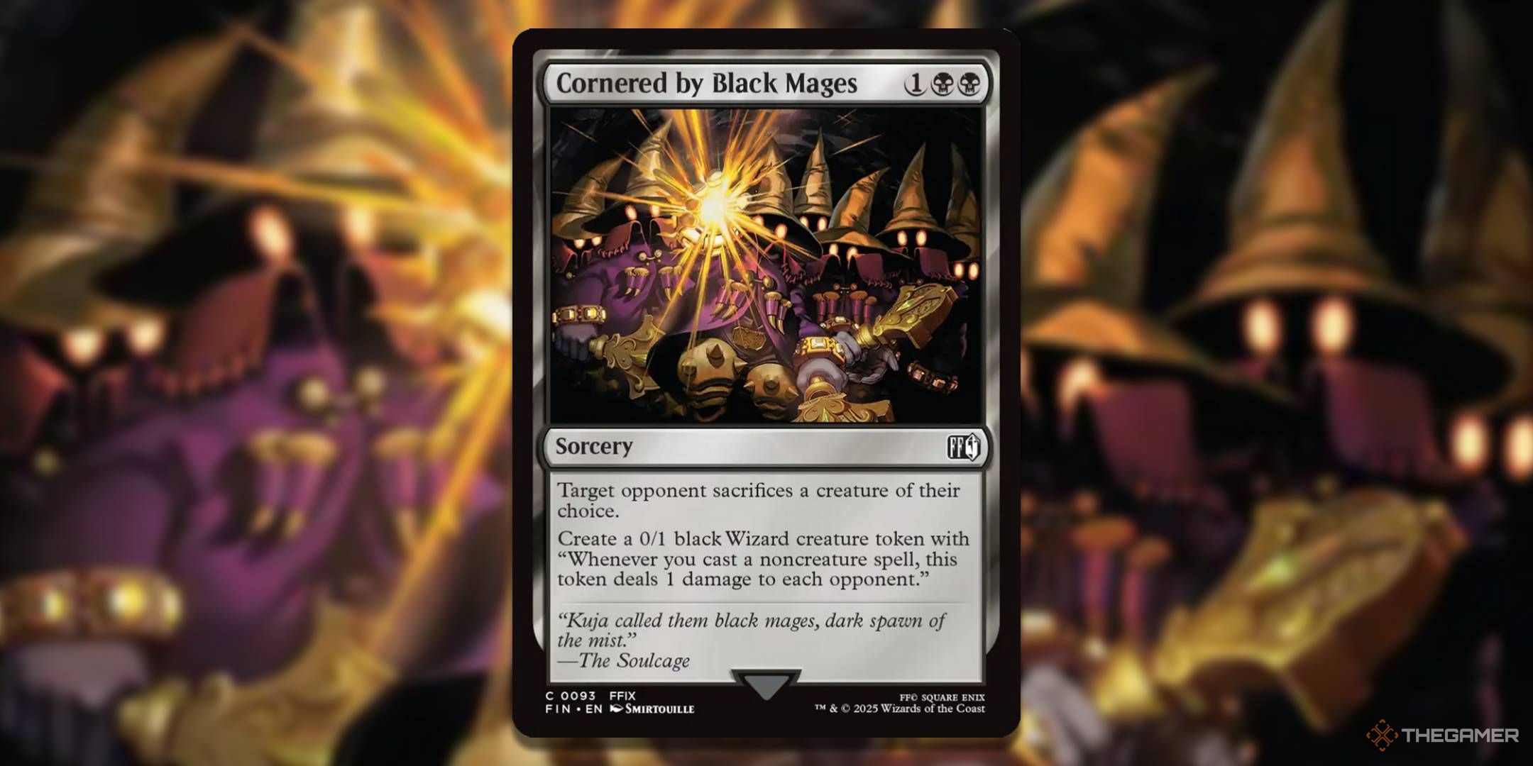MTG Cornered by Black Mages card with the art in the background.