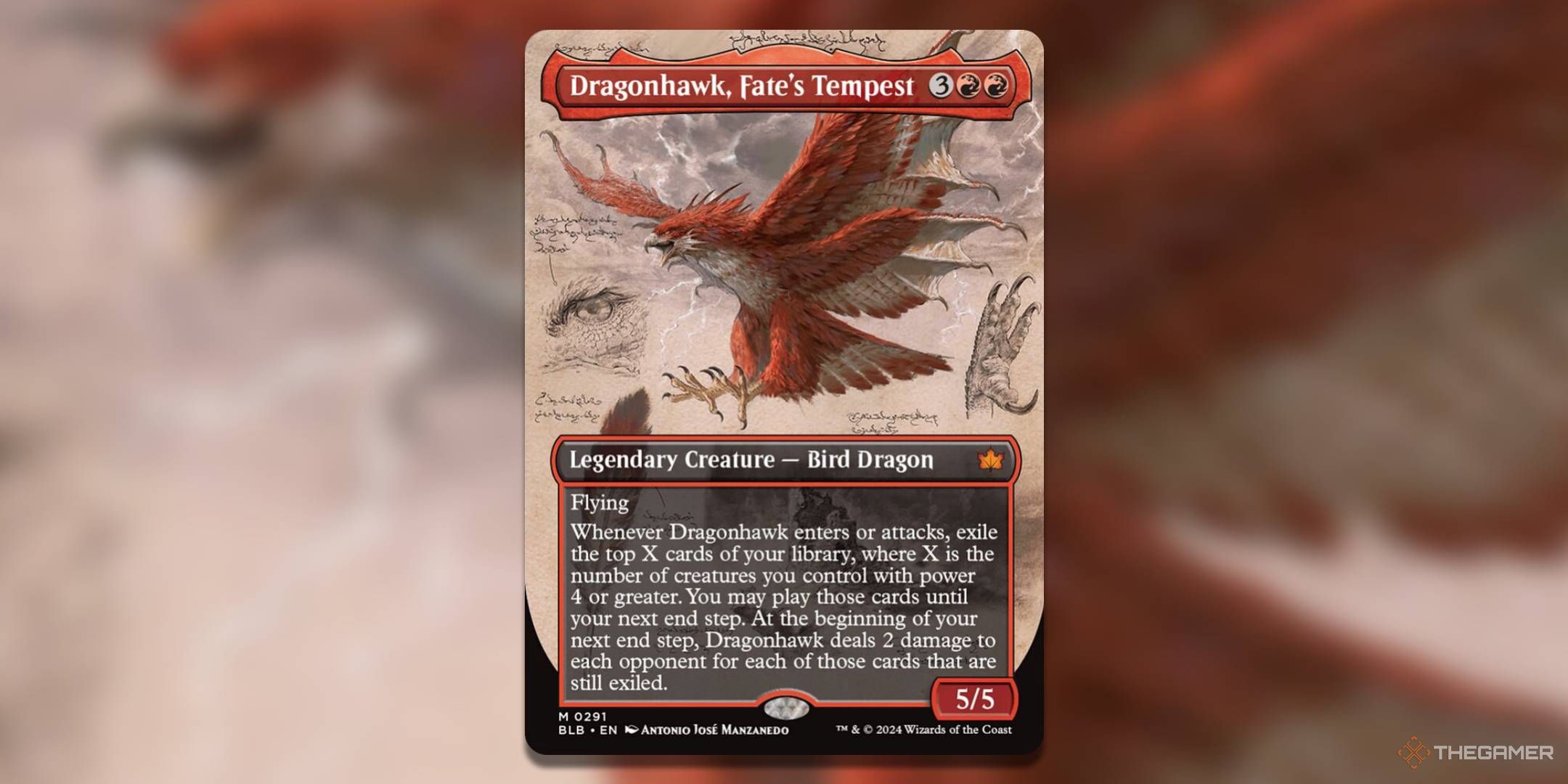 MTG Dragonhawk Fates Tempest showing a dragonhawk in flight.
