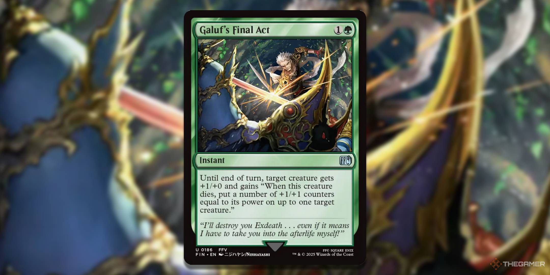 MTG Galuf's Final Act card with the art in the background.