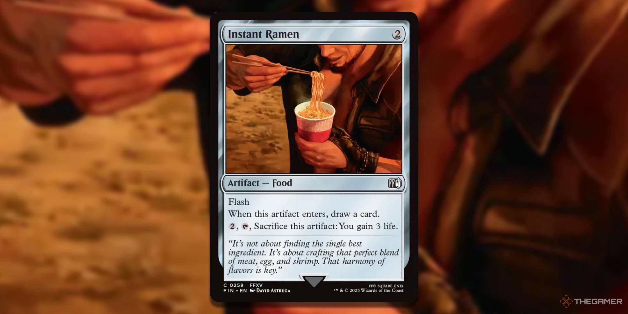 MTG Instant Ramen card with the art in the background.