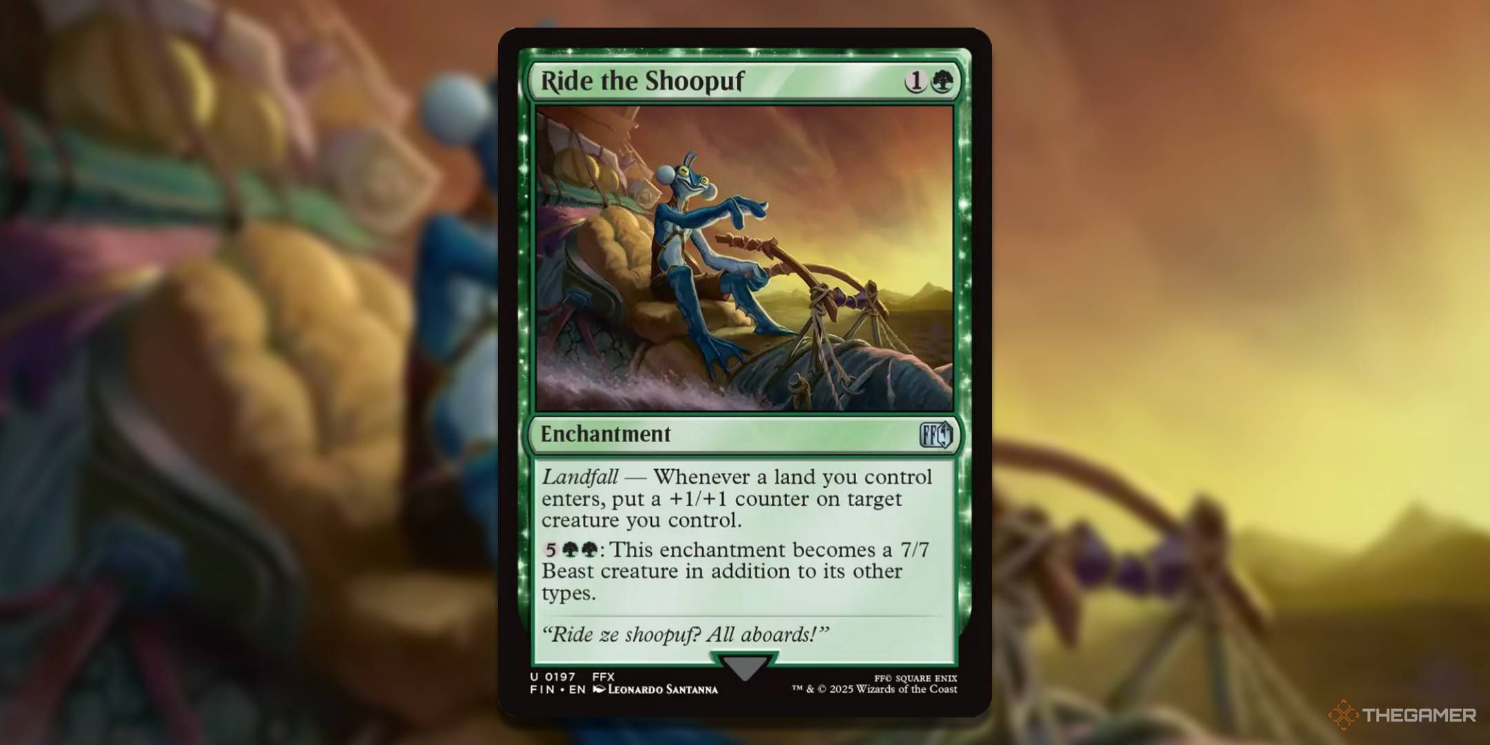 MTG Ride the Shoopuf card with the art in the background.