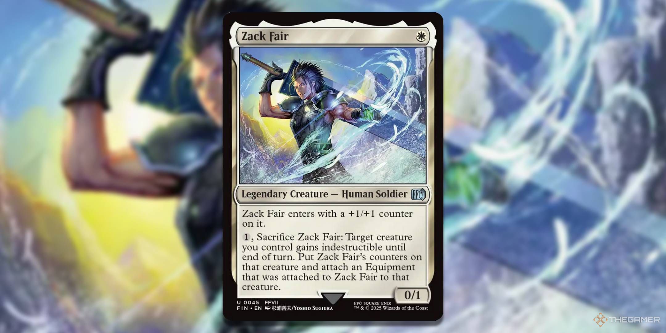 MTG Zack Fair card with the art in the background.