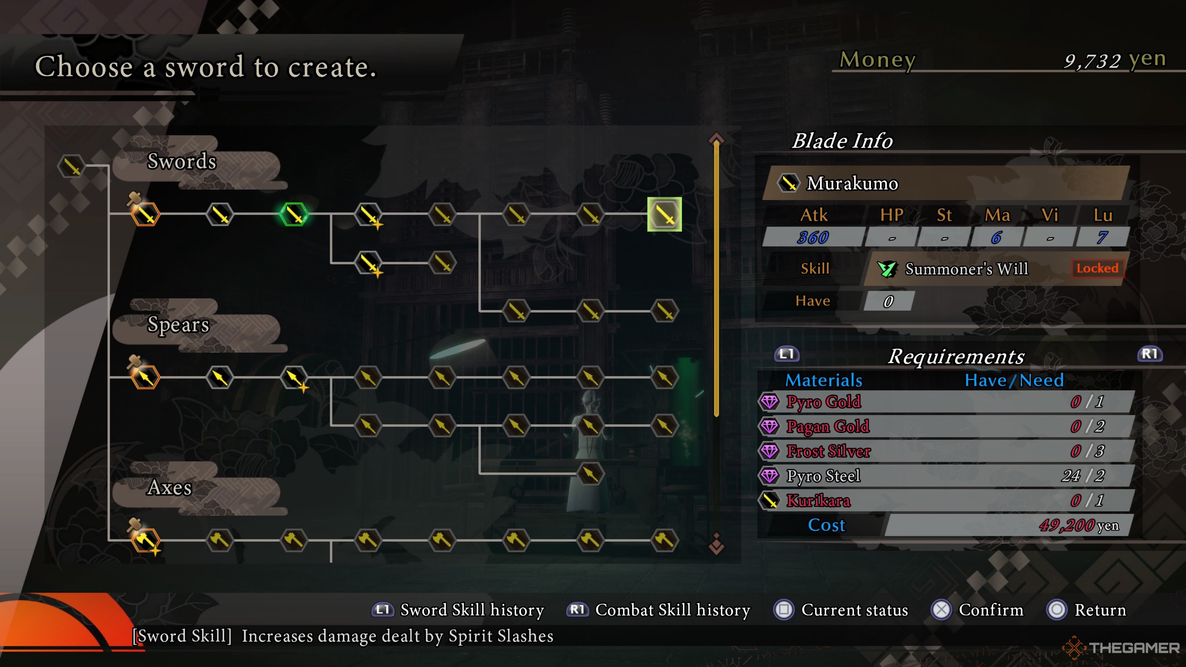 Murakamo sword overview in Raidou Remastered The Mystery of the Soulless Army.