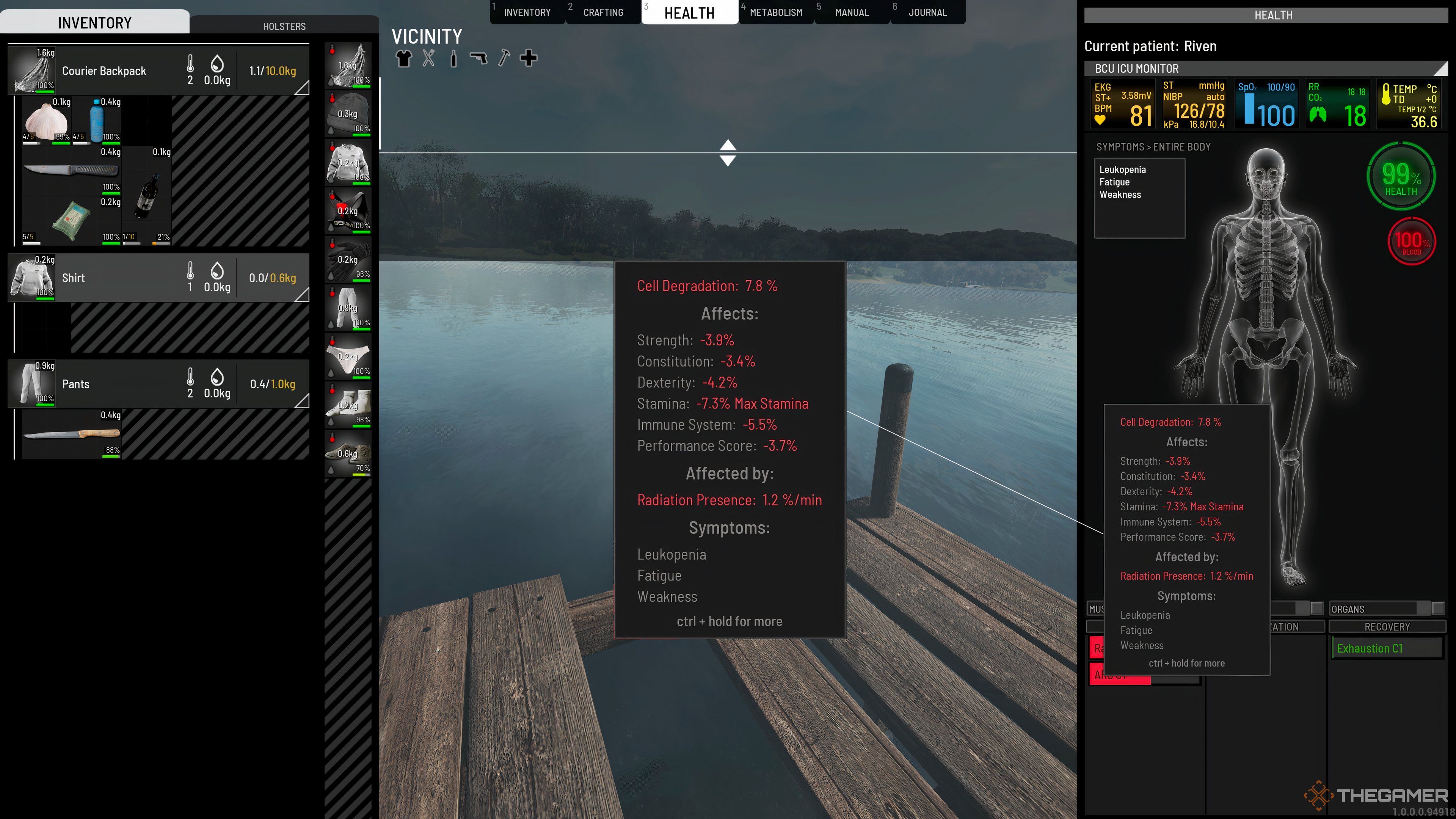 Mushroom Poisoning effects on character health tab in SCUM.