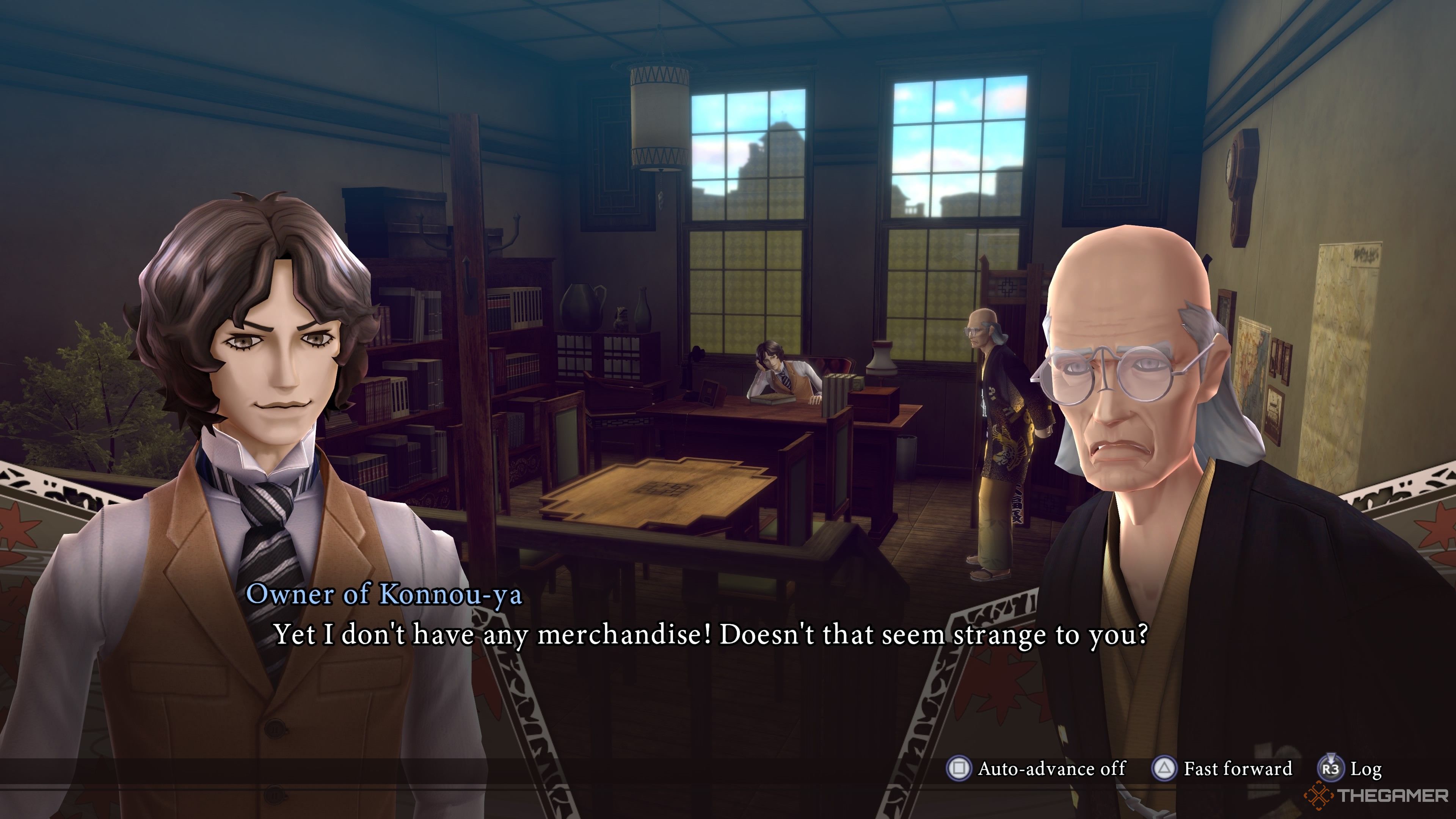 Narumi and the owner of Kounno-ya at Narumi Detective Agency in Raidou Remastered Mystery of the Soulless Army.