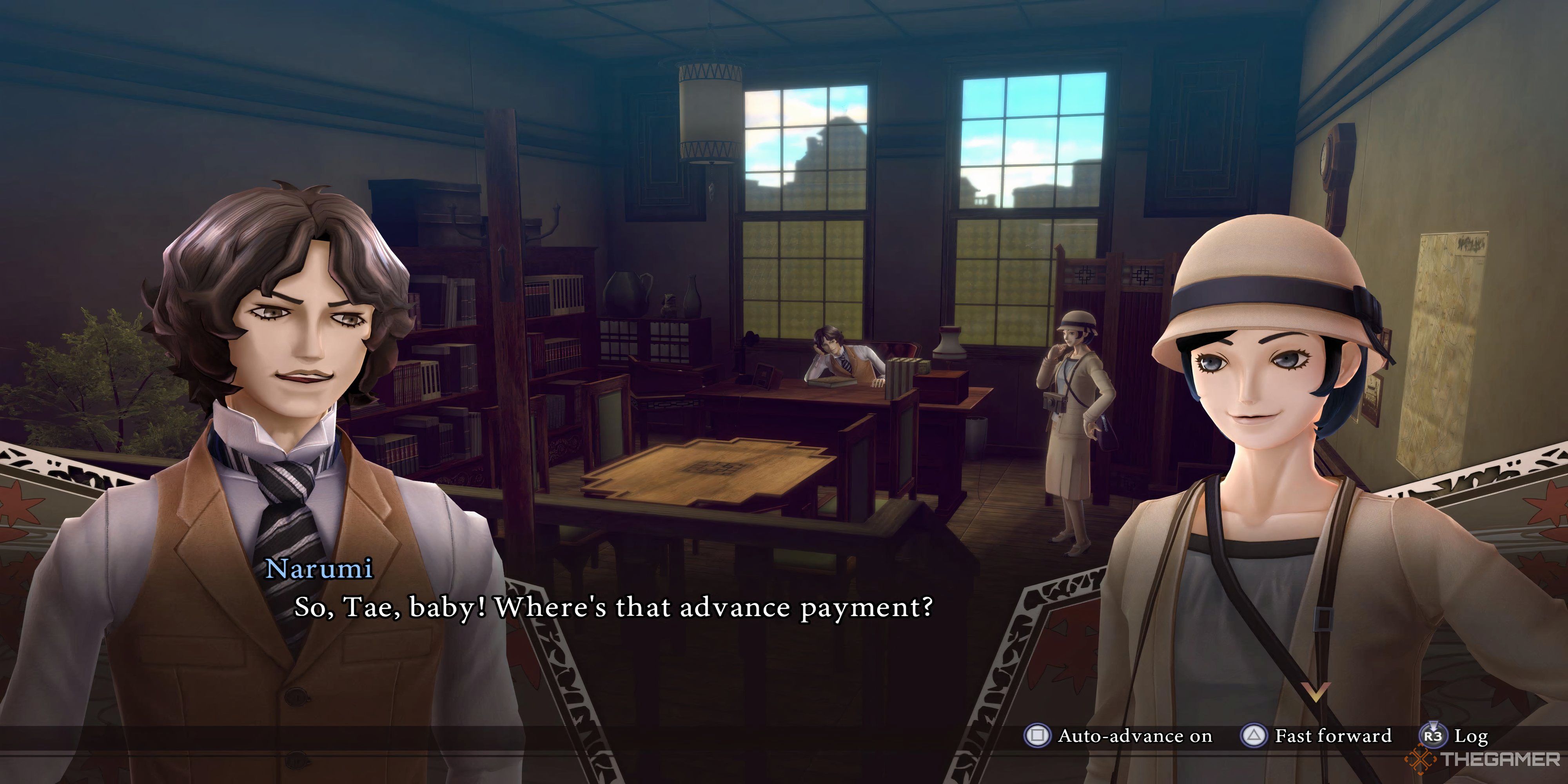 narumi talking to tae at the detective agency.