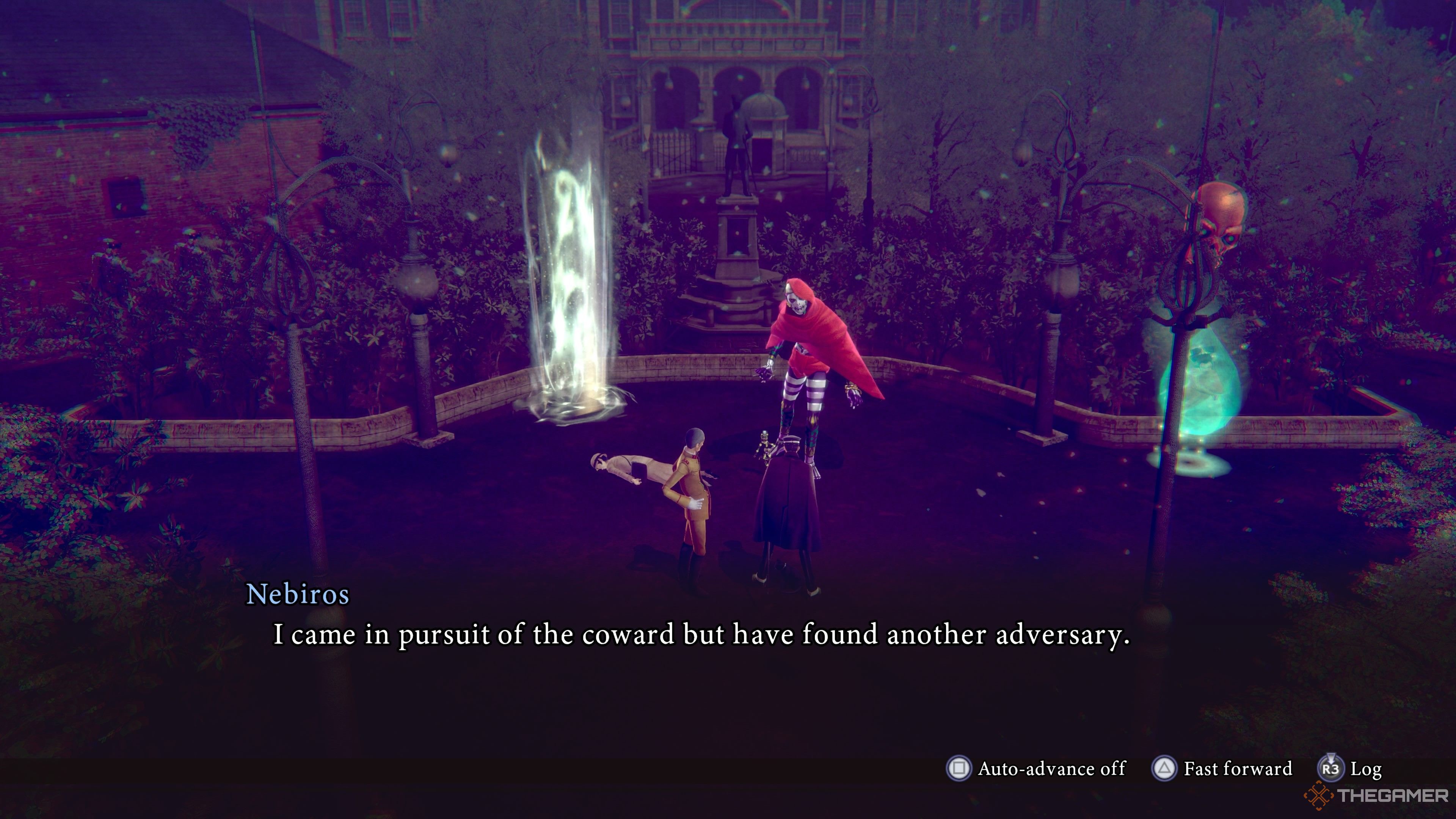 Nebiros taunting Raidou and Sadakichi in the Dark Realm in Raidou Remastered The Mystery of the Soulless Army.