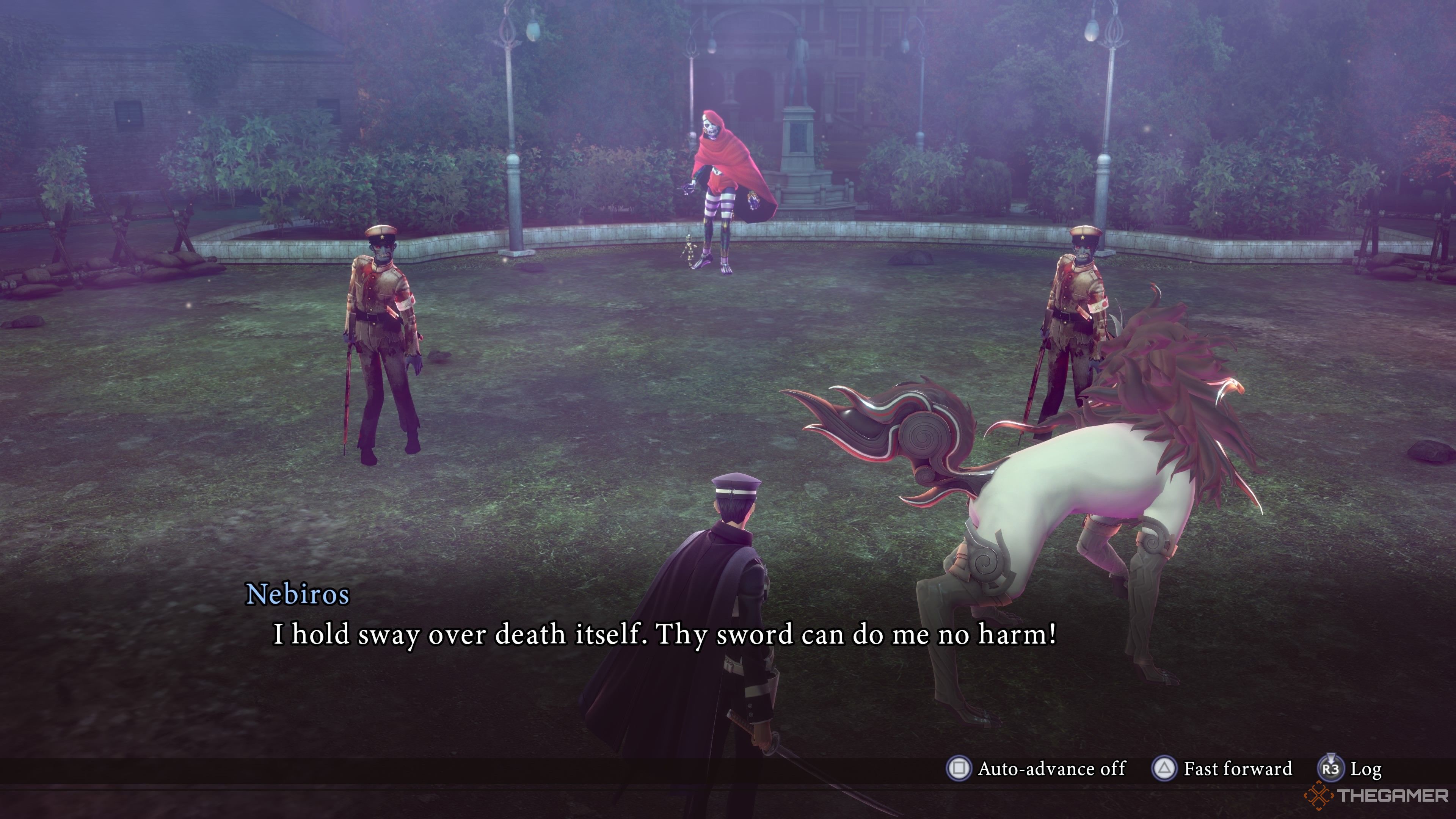 Nebiros taunting Raidou before the miniboss battle in episode five in Raidou Remastered The Mystery of the Soulless Army.