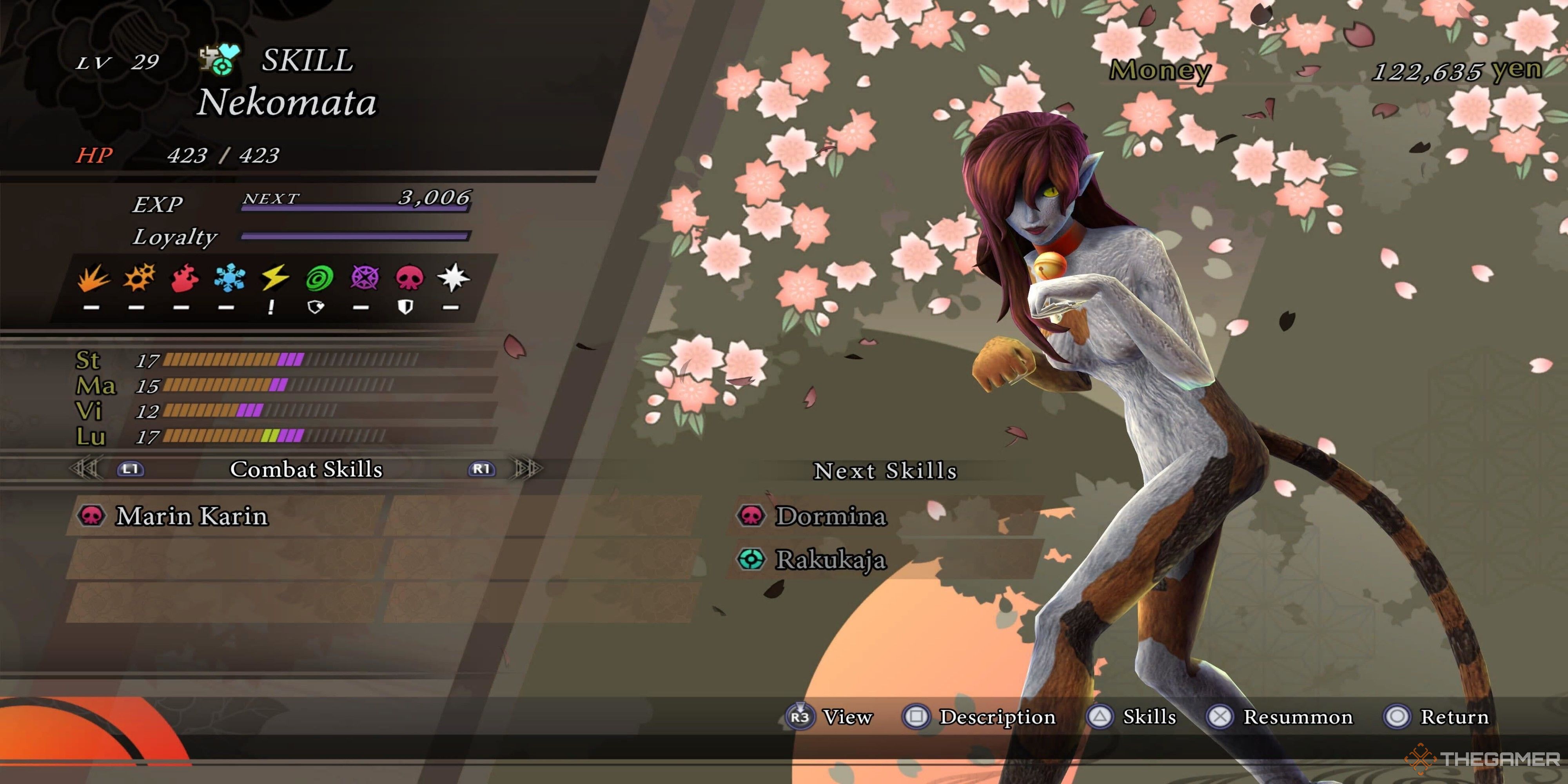 Neko-Mata demon screen and stats from raidou remastered.