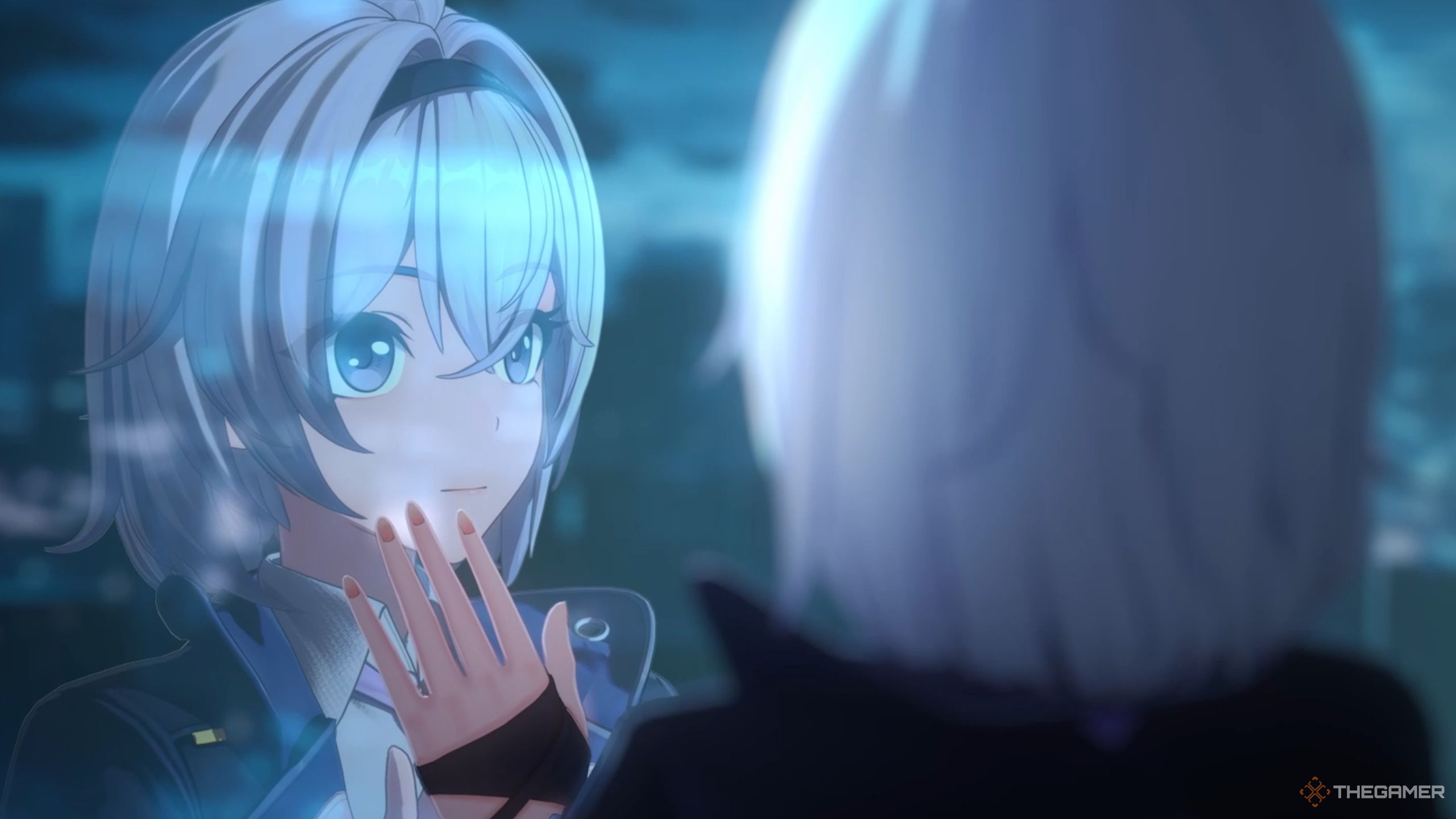 Neverness To Everness main character looking at her reflection.