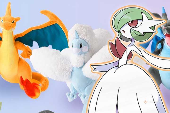 mega gardevoir looking at mega evolution plushes.