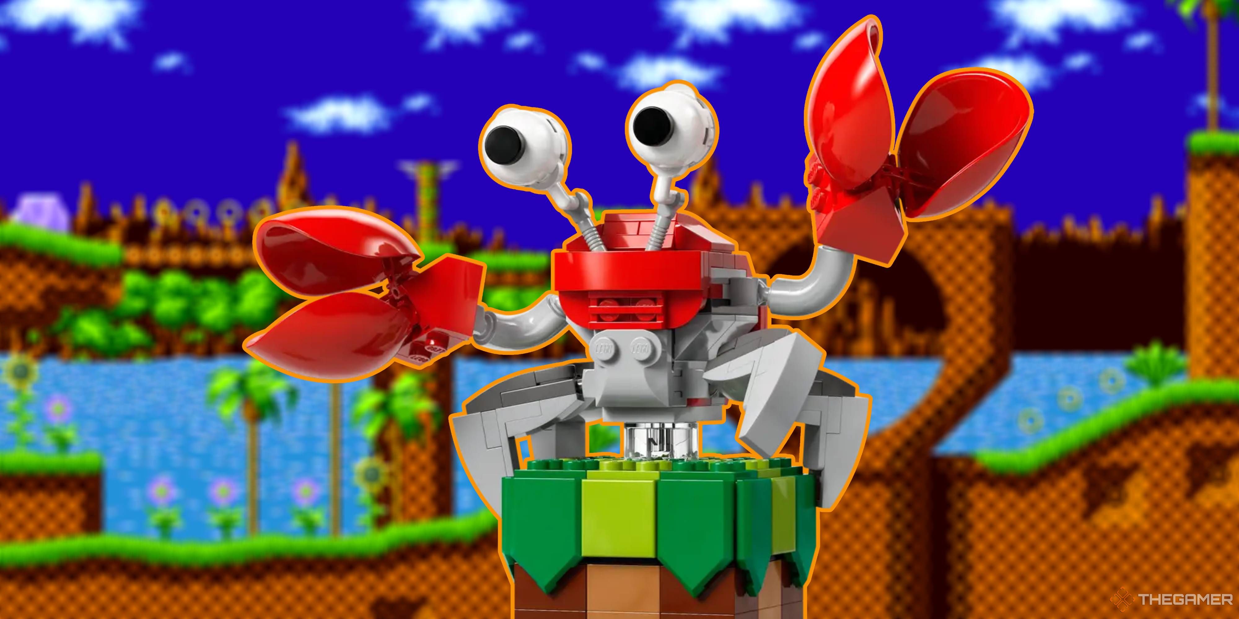 sonic crabmeat lego set in green hill.