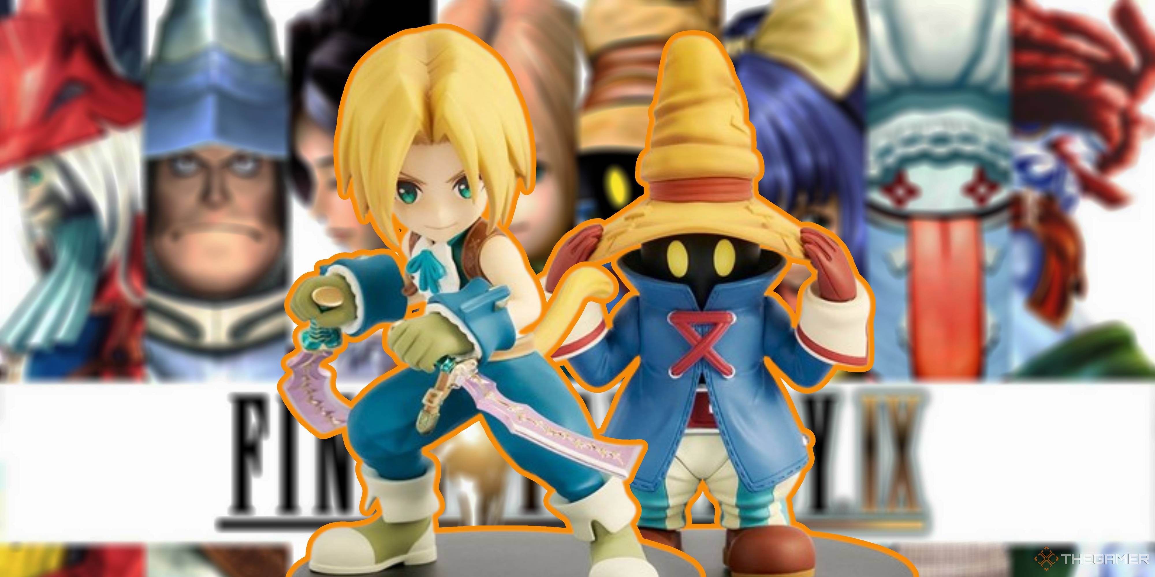 final fantasy 9 zidane and vivi adorable arts figures on a blurred final fantasy 9 background.