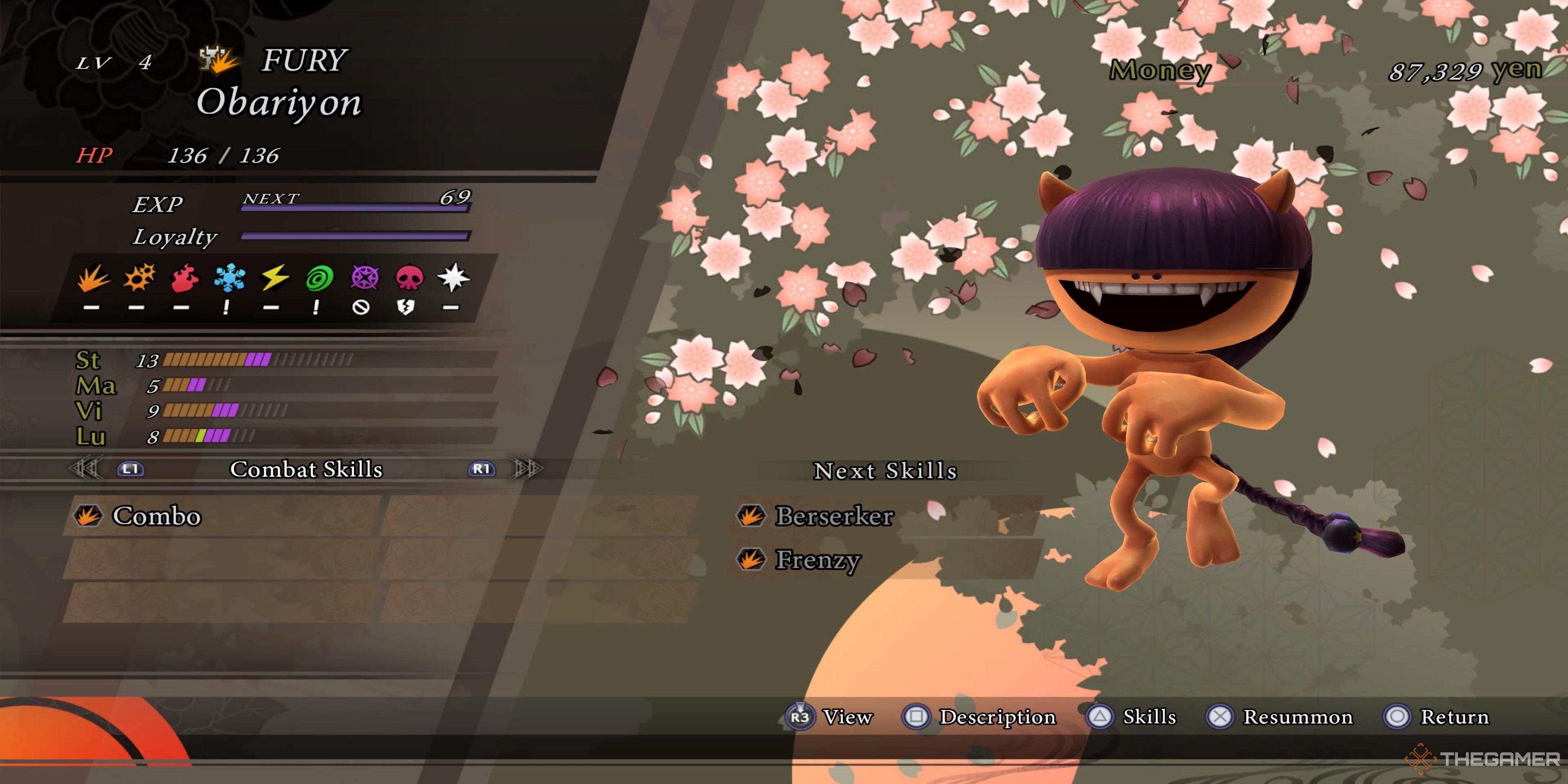 Obariyon demon screen and stats from raidou remastered.