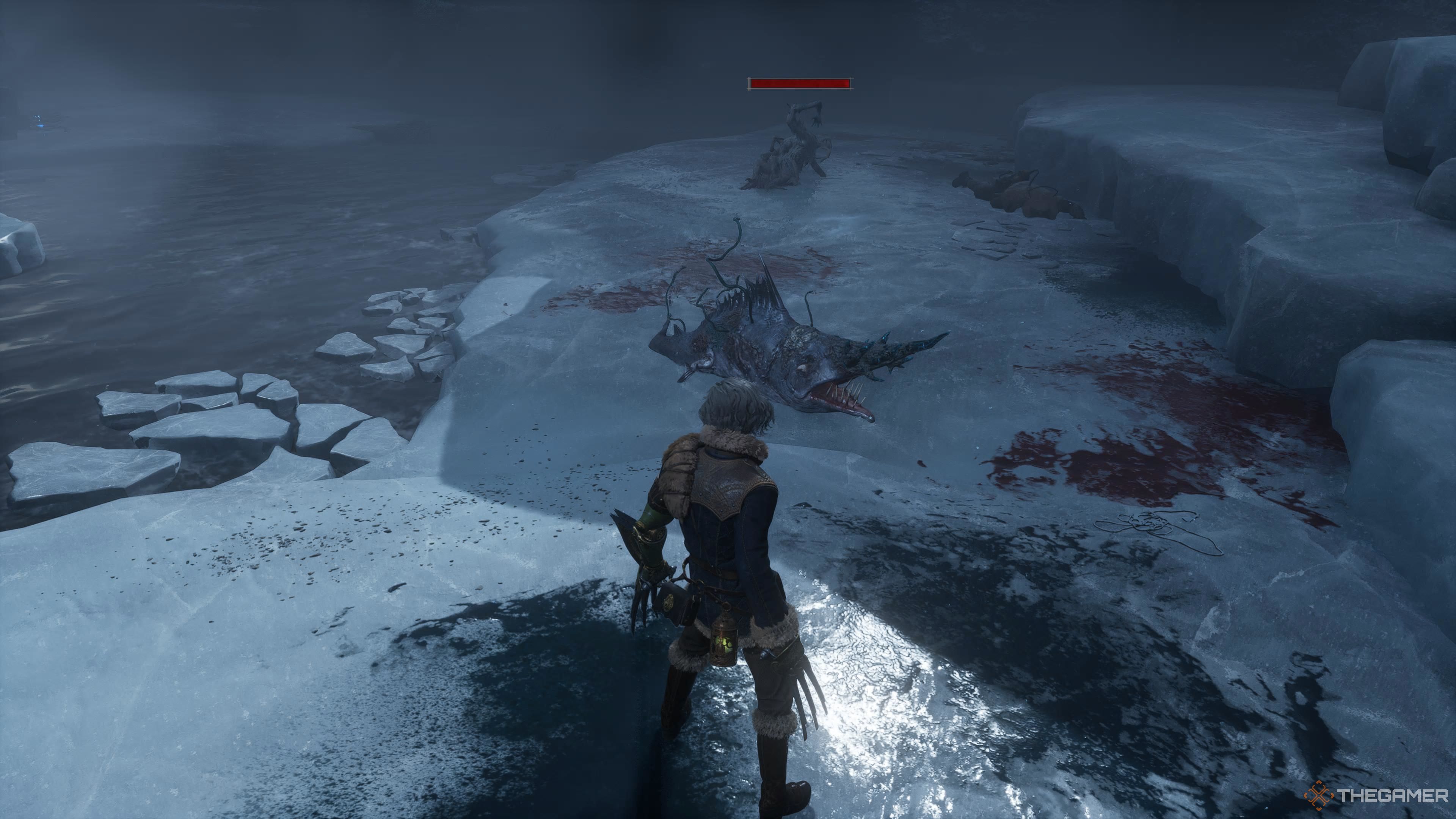 P being attacked by a fish for the first time in Lies Of P Overture.