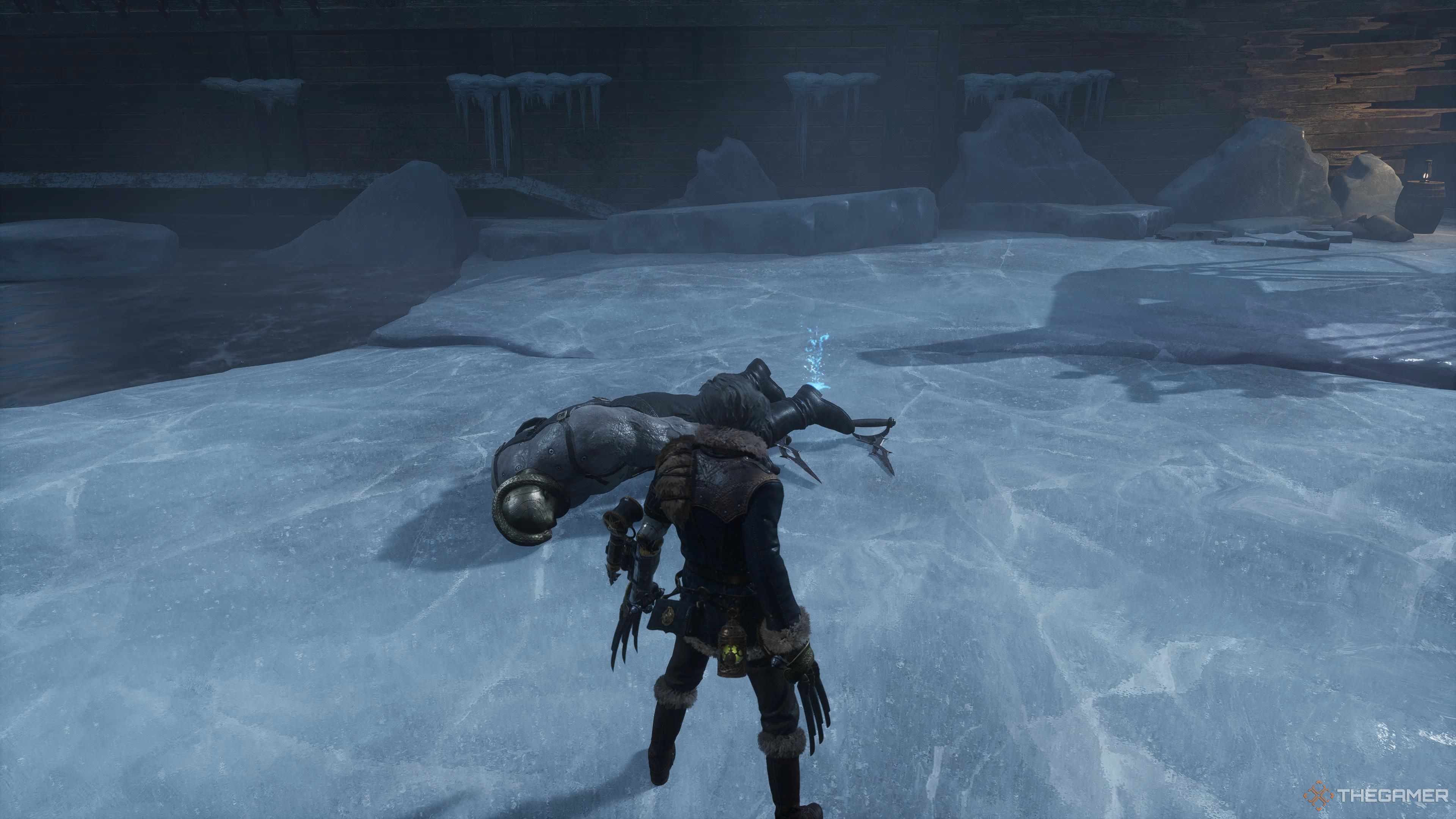 P standing over the corpse of the second bladed gauntlet using miniboss in Lies Of P Overture.