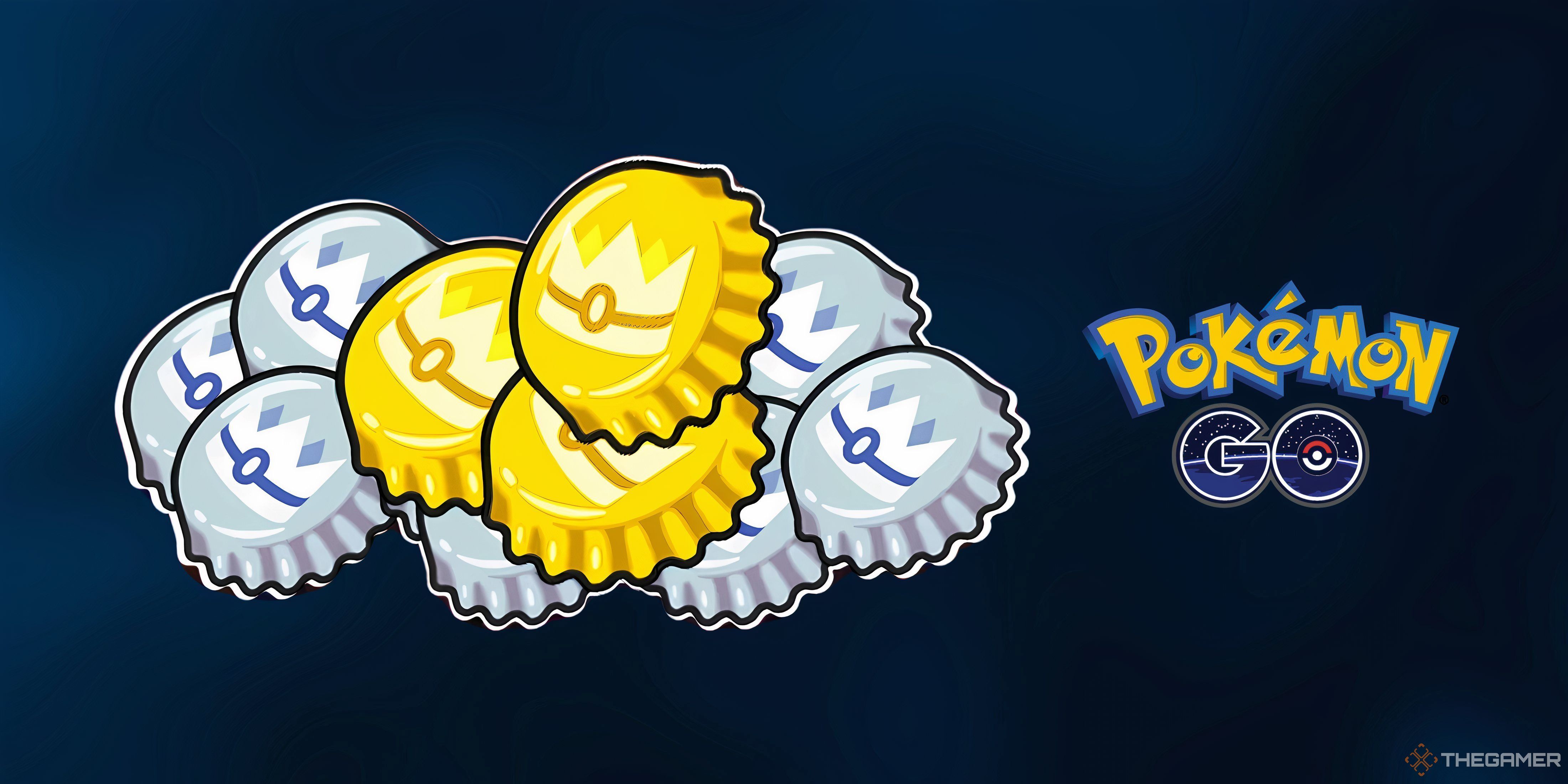 pile of bottlecaps next to the pokemon go logo