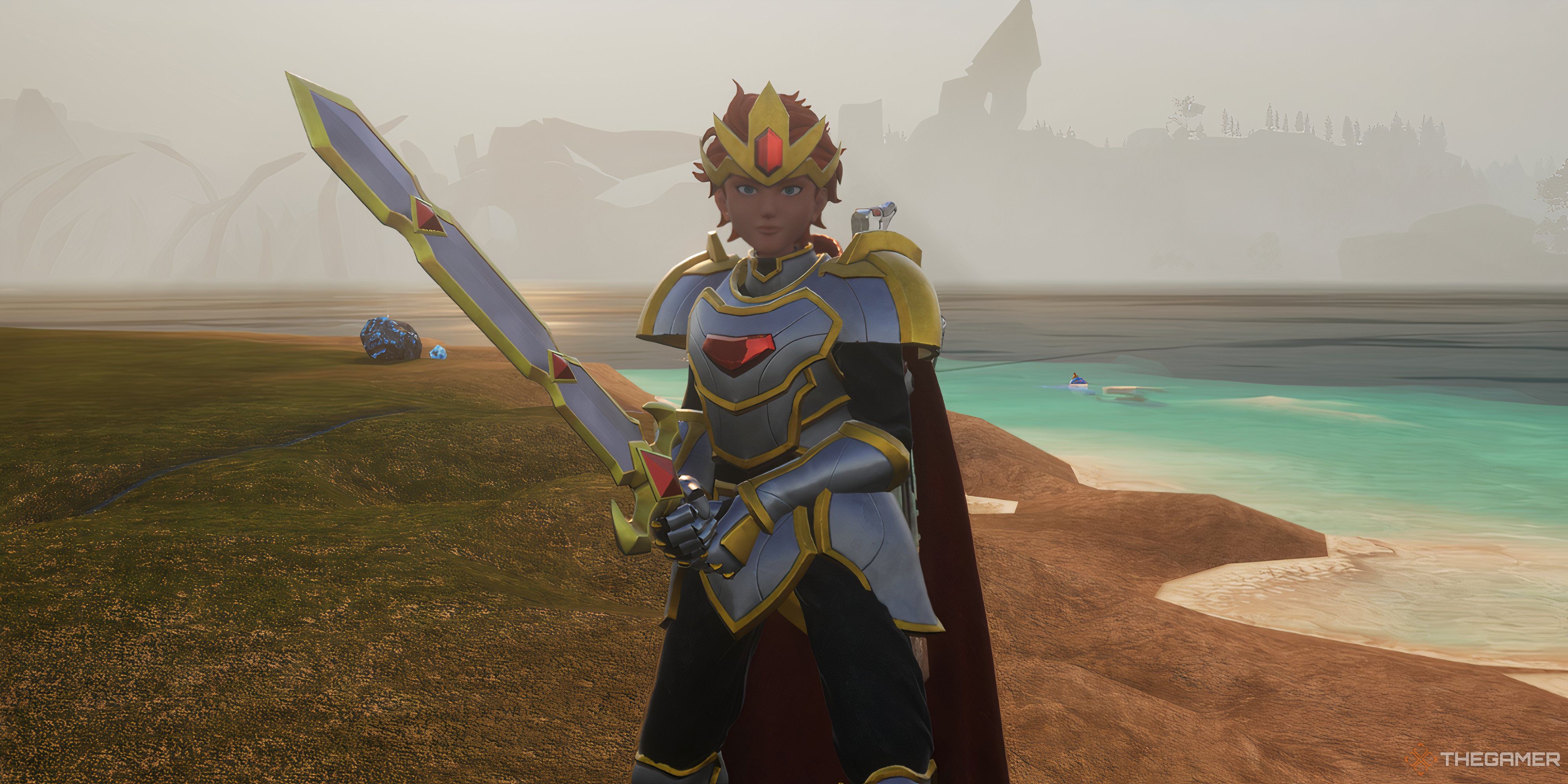 Player is holding Excalibur sword in his hands - Palworld