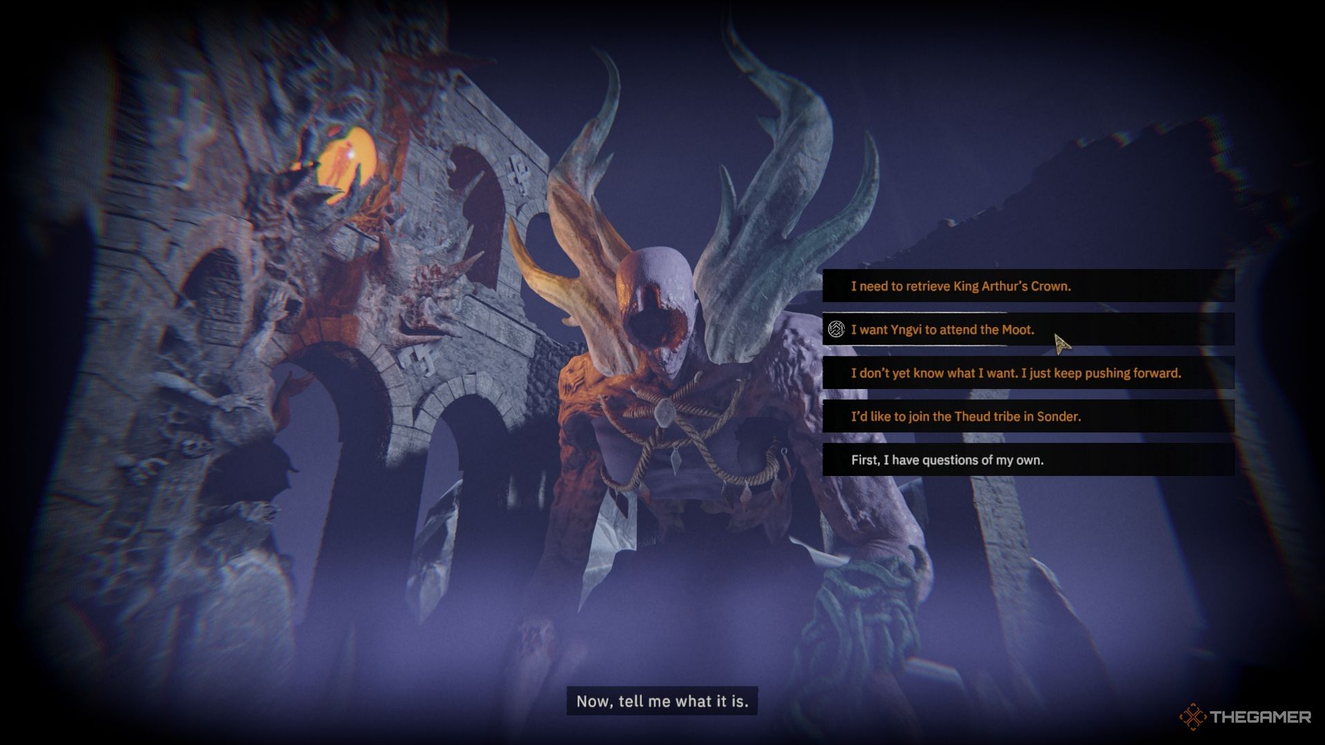 Player speaking to the Giant Mother - Tainted Grail The Fall Of Avalon 