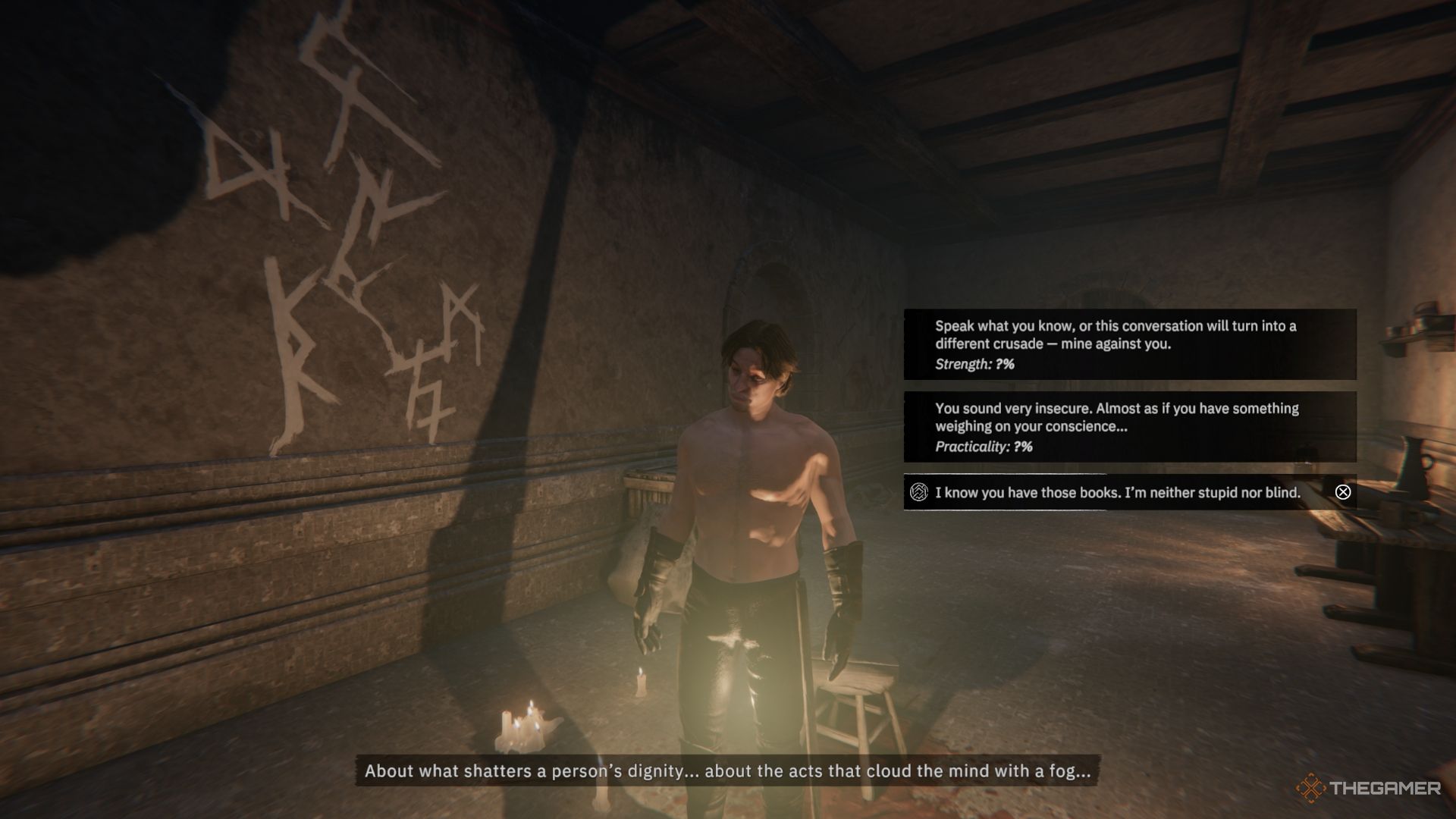 Player speaking to the priest who stole the books - Tainted Grail The Fall Of Avalon -1