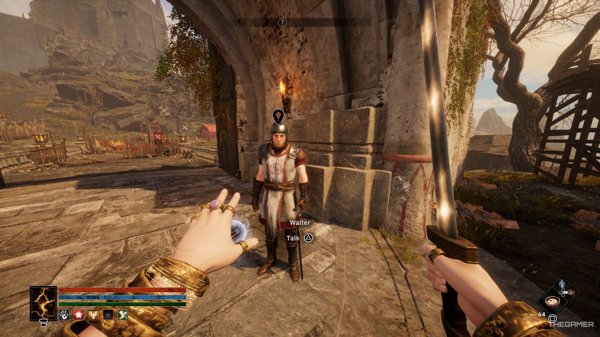 Player standing in front of Walter - Tainted Grail The Fall Of Avalon 