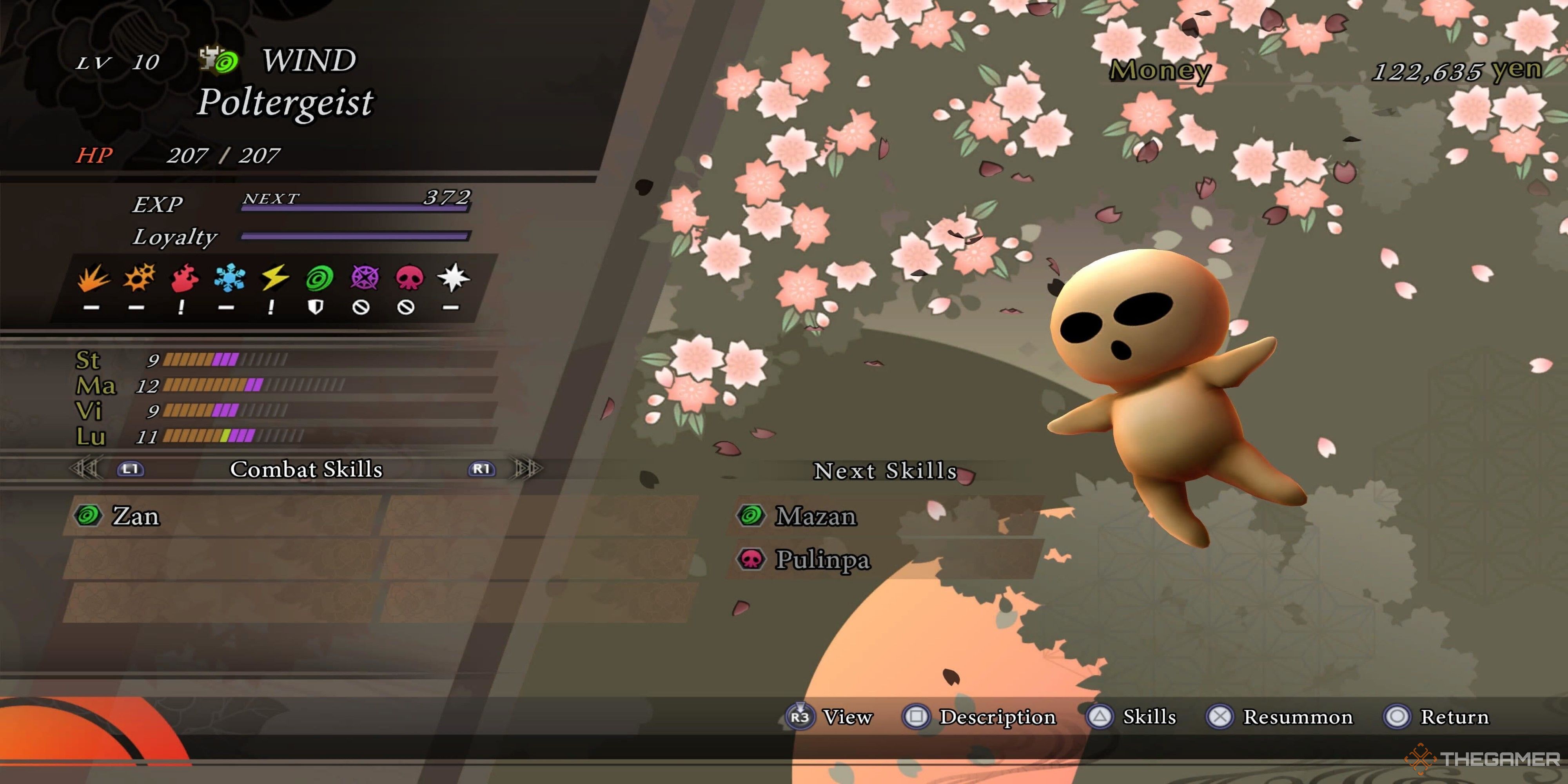 Poltergeist demon screen and stats from raidou remastered.