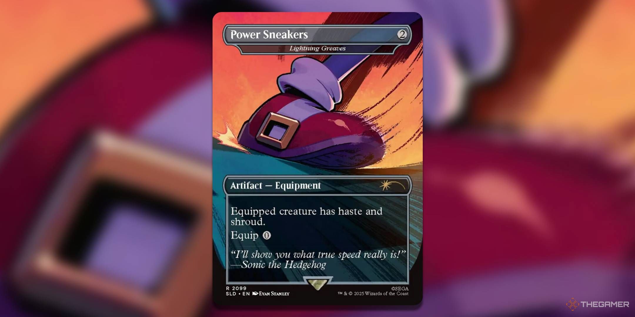 The Power Sneakers card, from Magic: The Gathering's Secret Lair X Sonic: Turbo Gear.