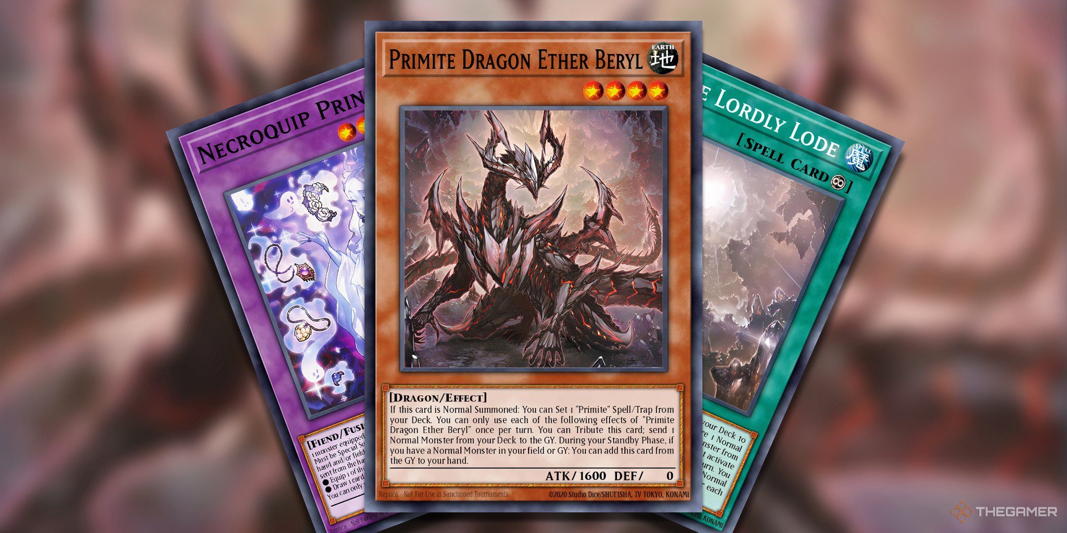 Primite Dragon Ether Beryl, Necroquip Princess, and Primie Lordly Lode fanned out for feature image.