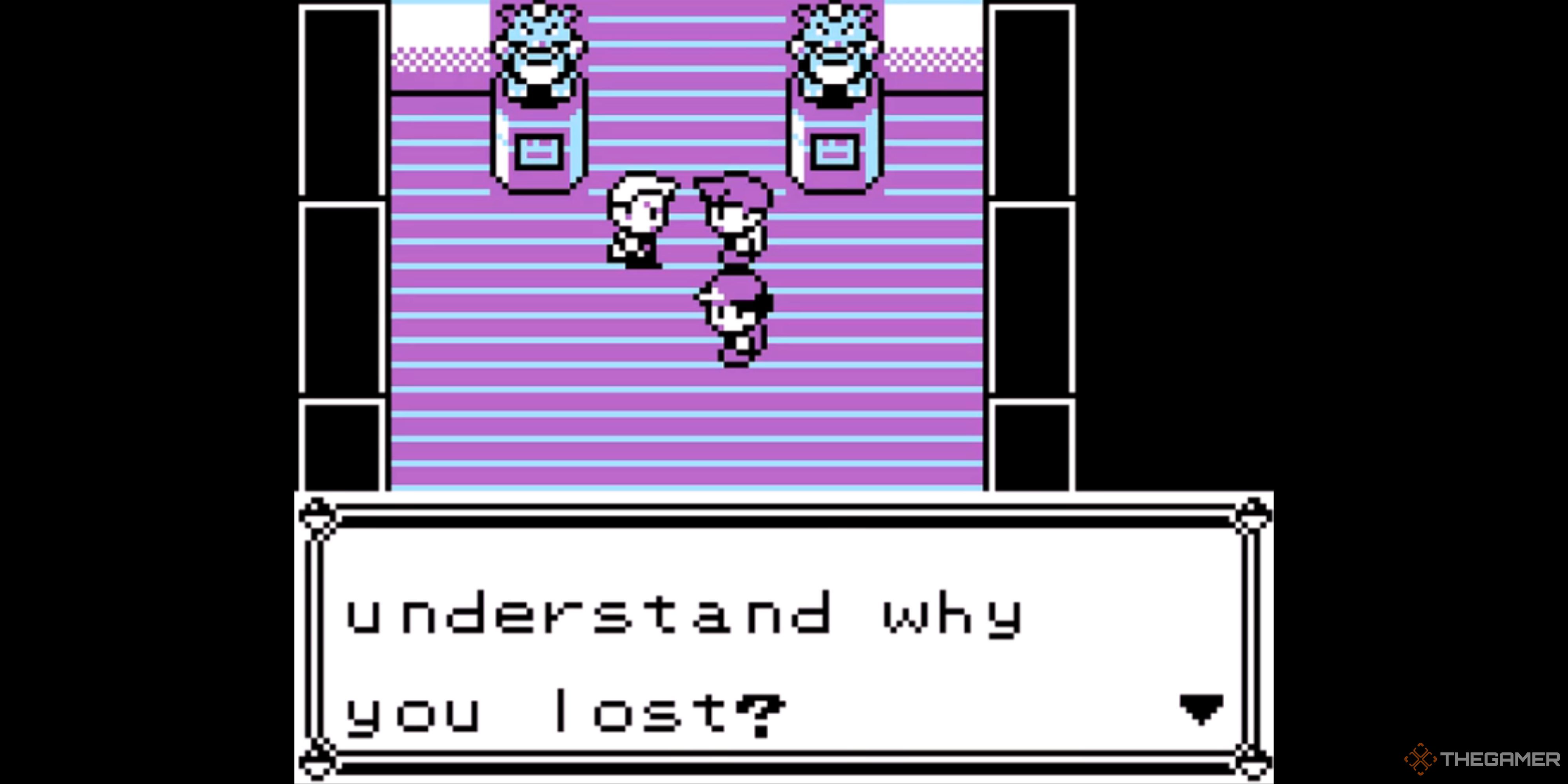 Professor Oak berates Blue in front of Red in the Elite Four in Pokemon Red.