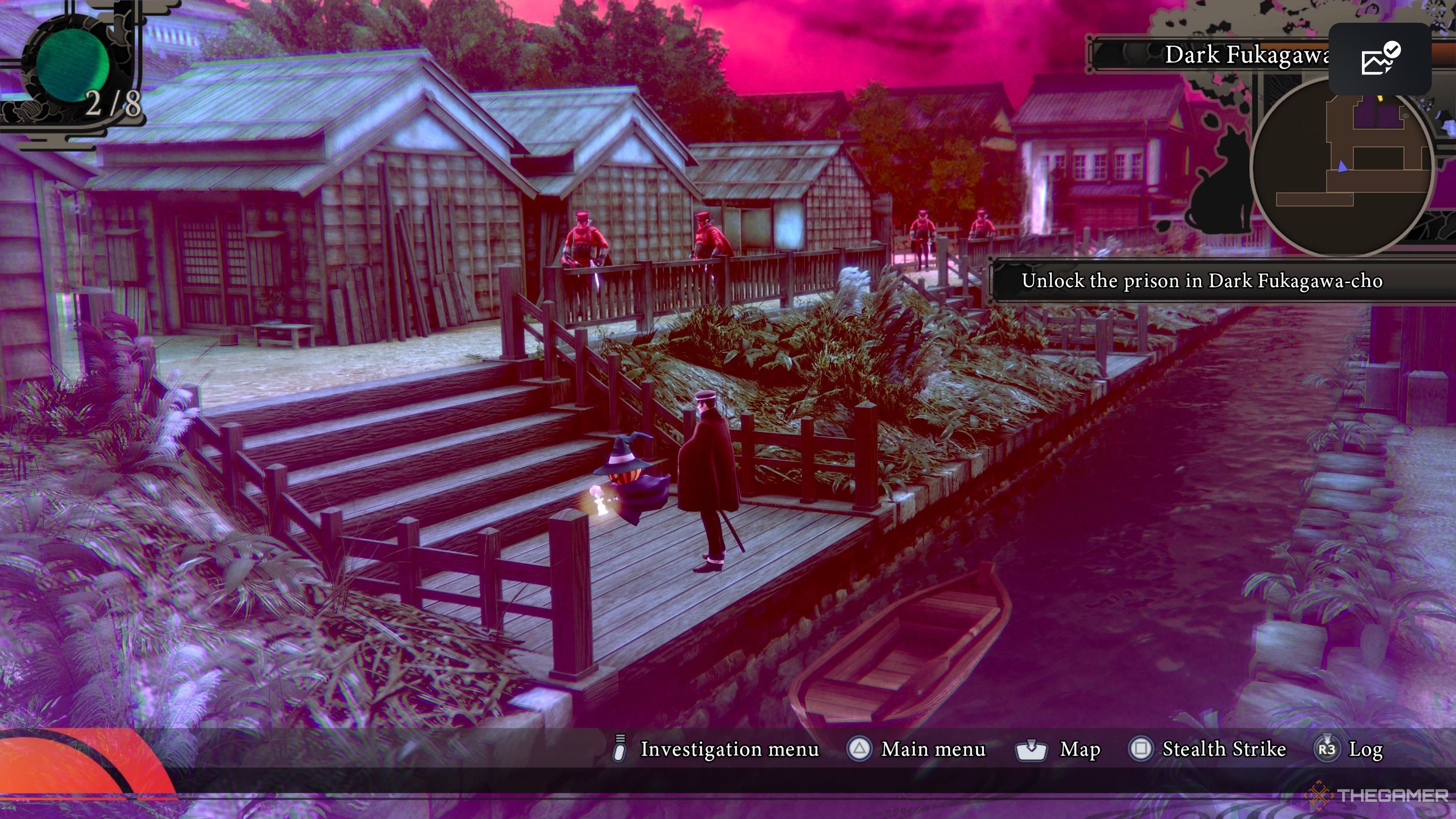 Raidou at the dock in Dark Fukugawa-cho in Raidou Remastered The Mystery Of The Soulless Army.