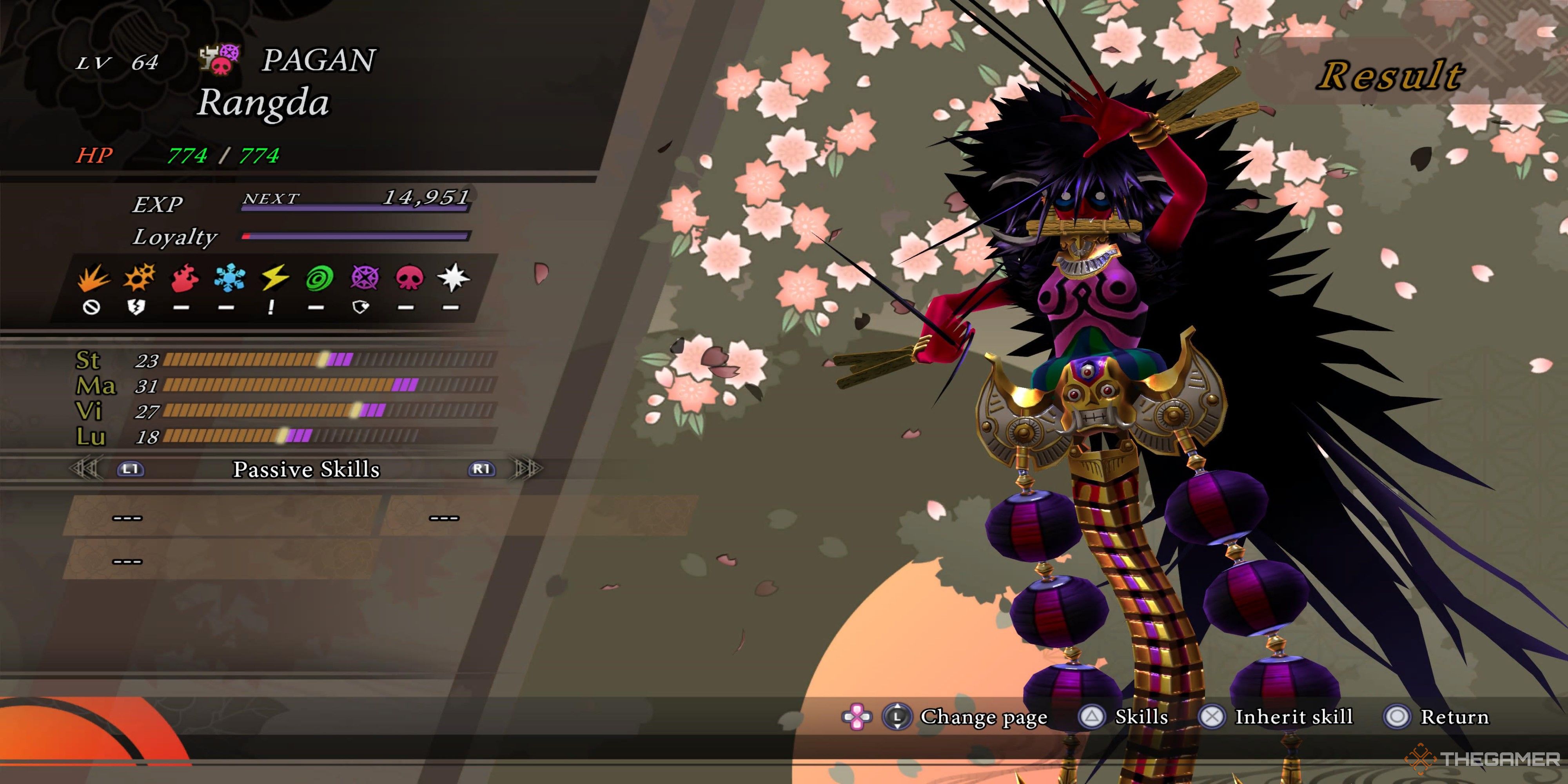 Rangda demon screen and stats from raidou remastered.