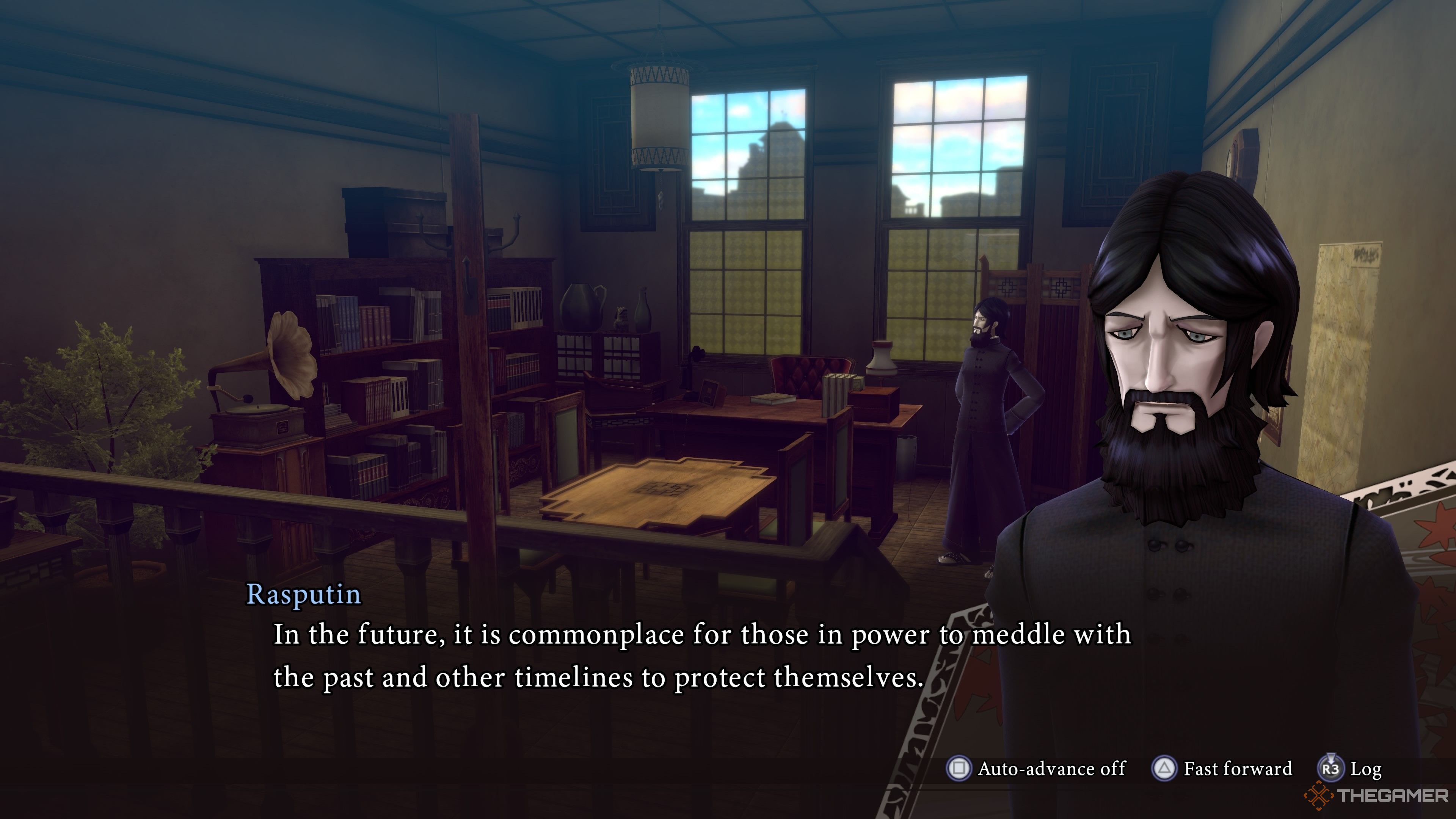 Rasputin explaining time travel in Raidou Remastered The Mystery of the Soulless Army.