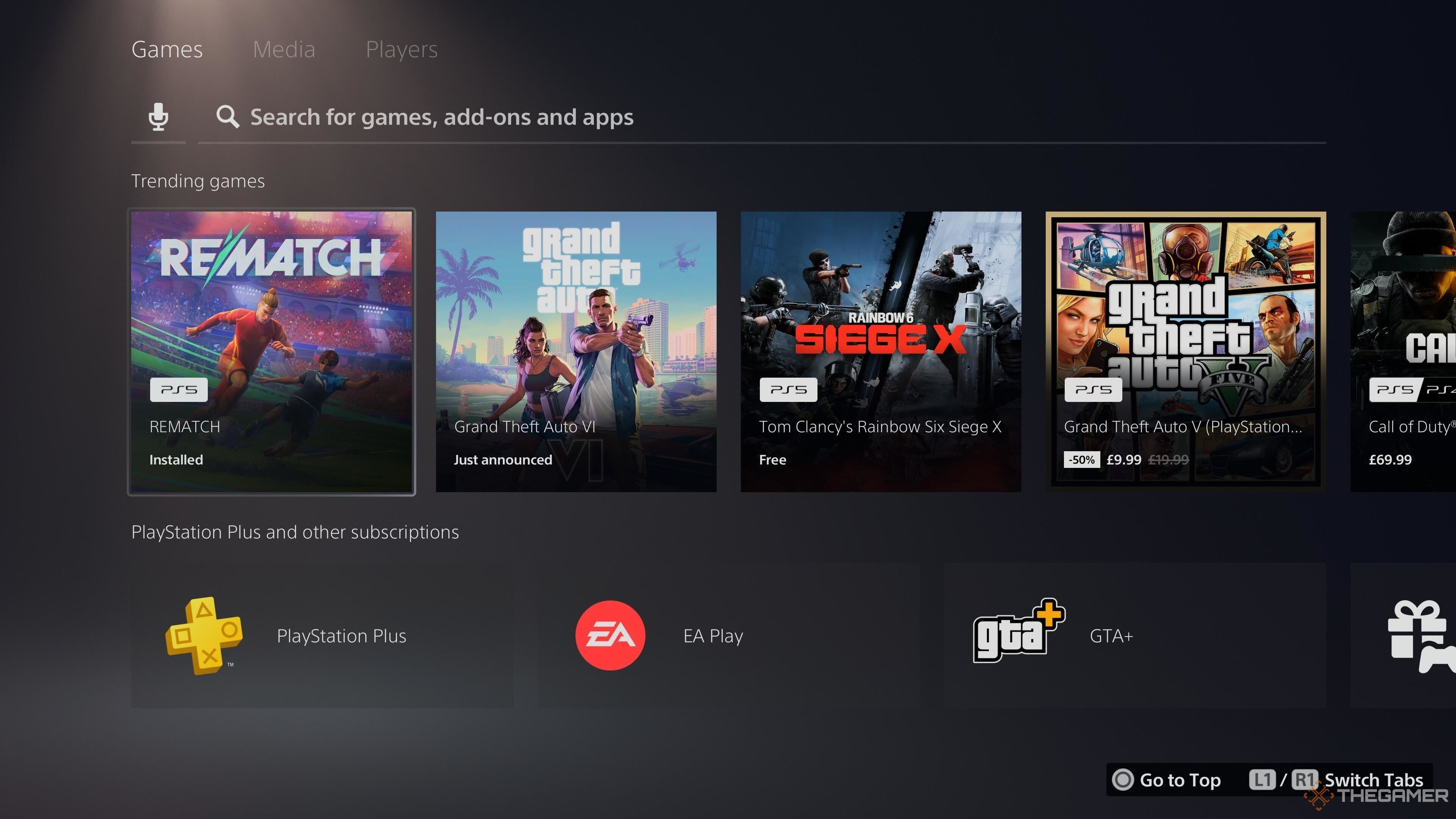 Rematch taking the top "Trending" spot from GTA 6 on the UK PlayStation Store.