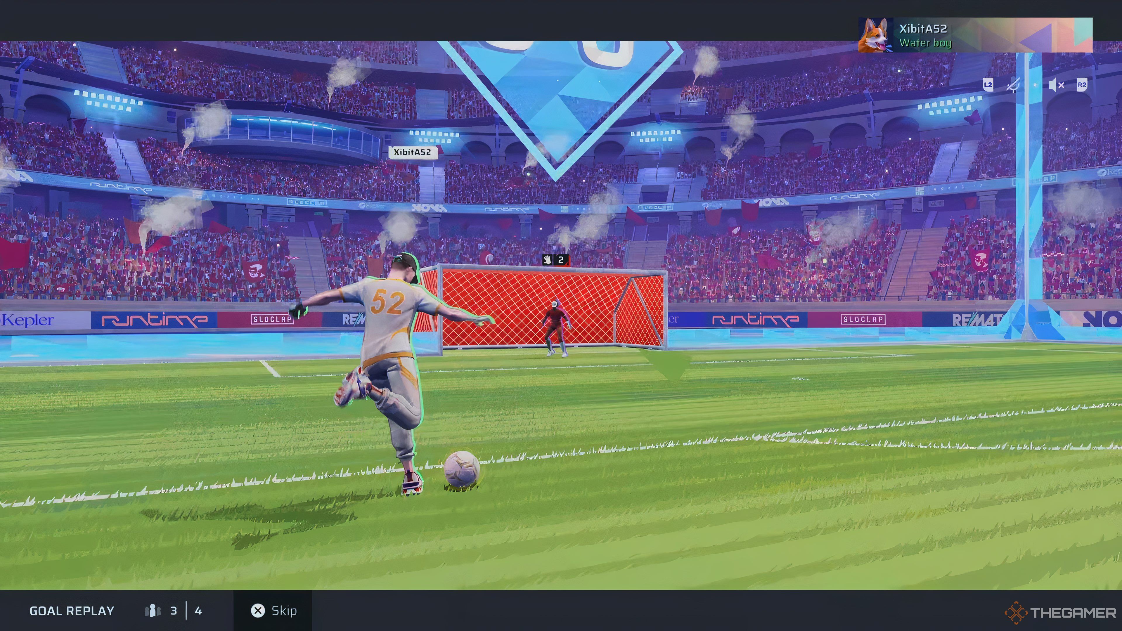 Shooting at the goal in Rematch.