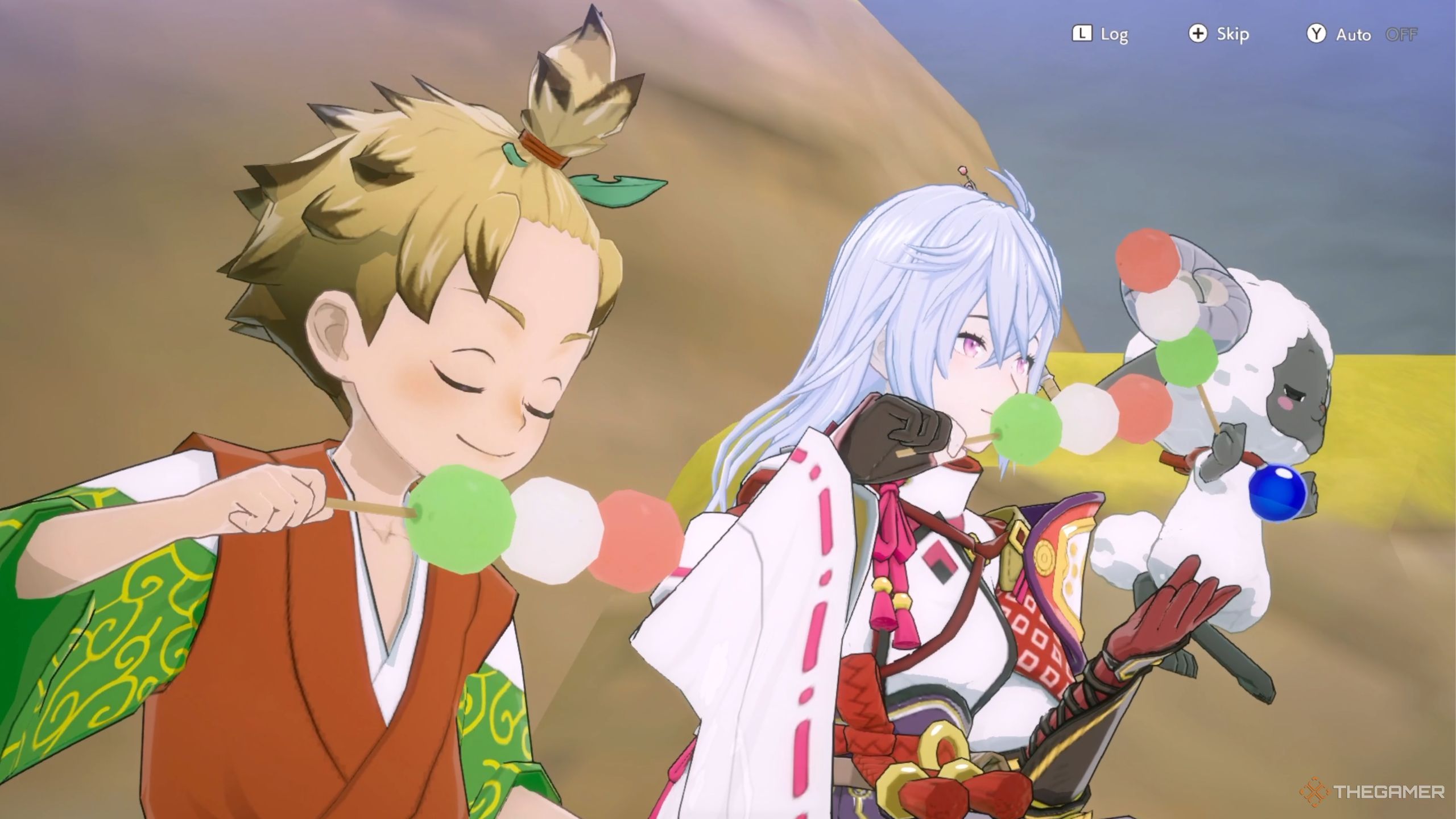 Rune Factory Guardians Of Azuma giving tri-color dango to kotaro.