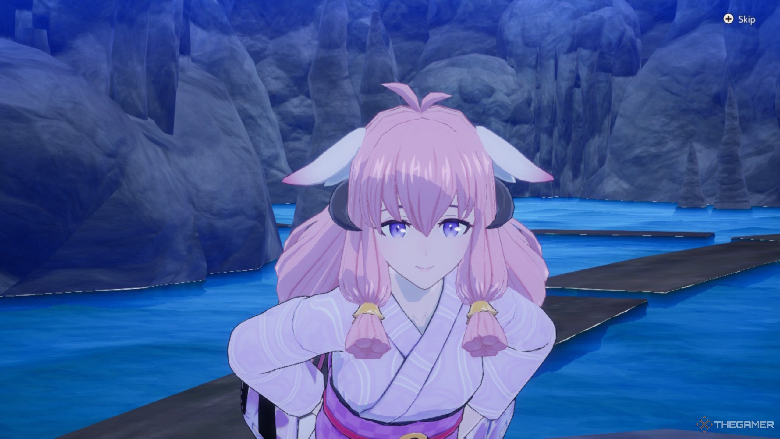 Rune Factory Guardians Of Azuma Hina hangout pose in cave.