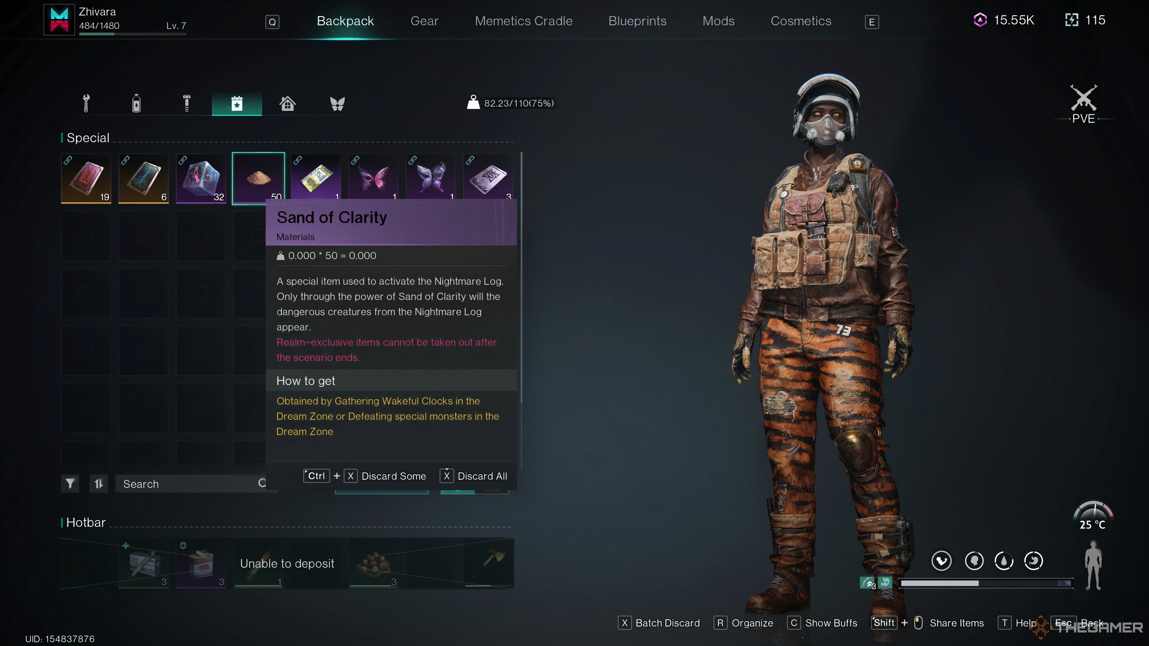 Sand of Clarity Tooltip in Player Inventory.